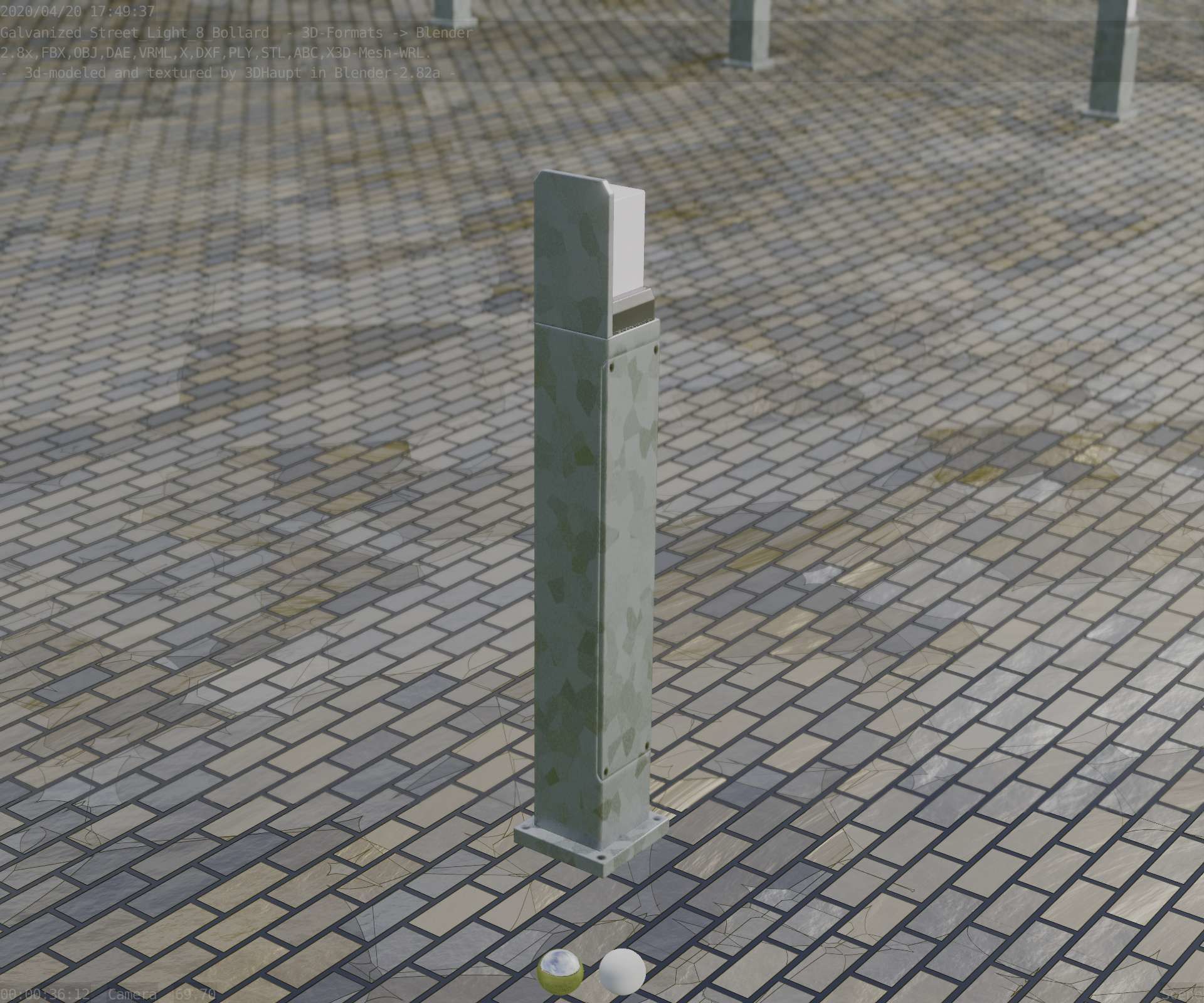 Street Light 8 Bollard 900 mm Galvanized Version 2 Low-poly 3D model_76