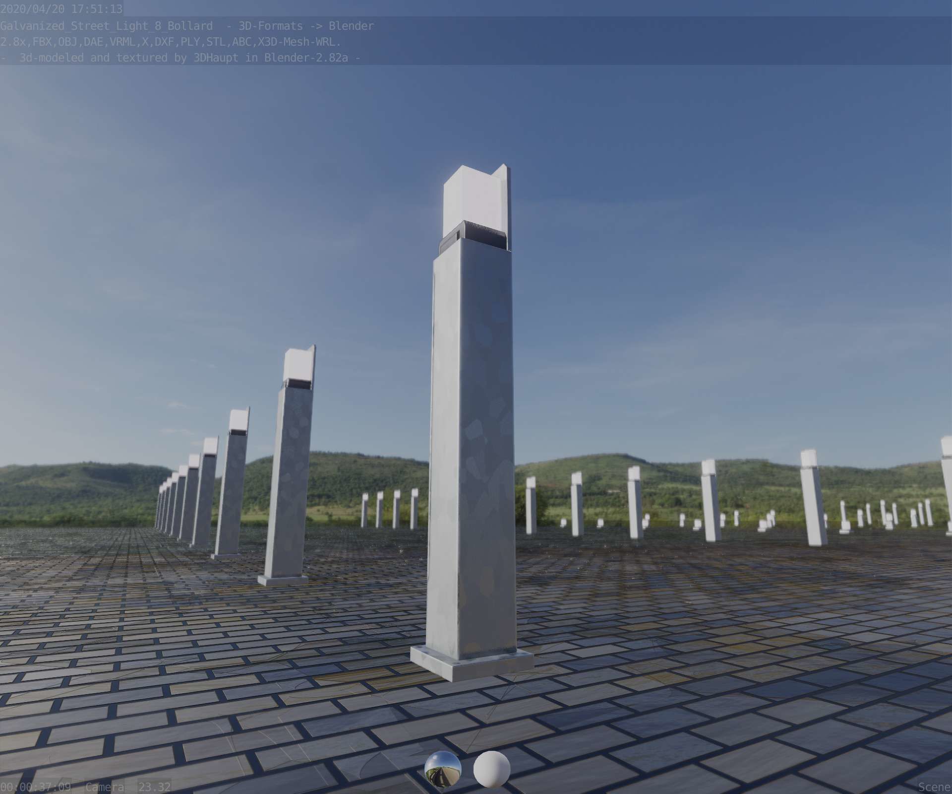 Street Light 8 Bollard 900 mm Galvanized Version 2 Low-poly 3D model_97