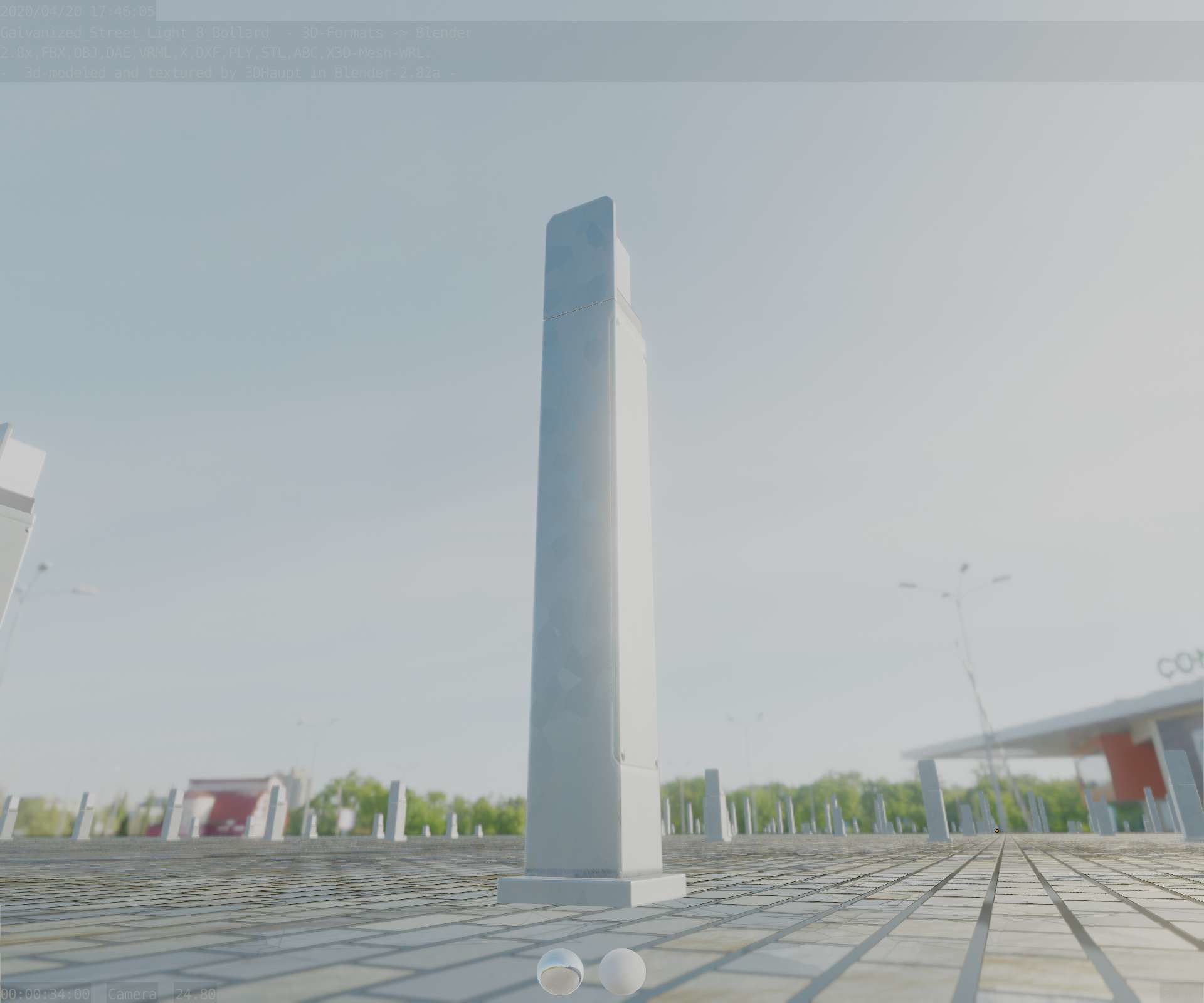 Street Light 8 Bollard 900 mm Galvanized Version 2 Low-poly 3D model_20