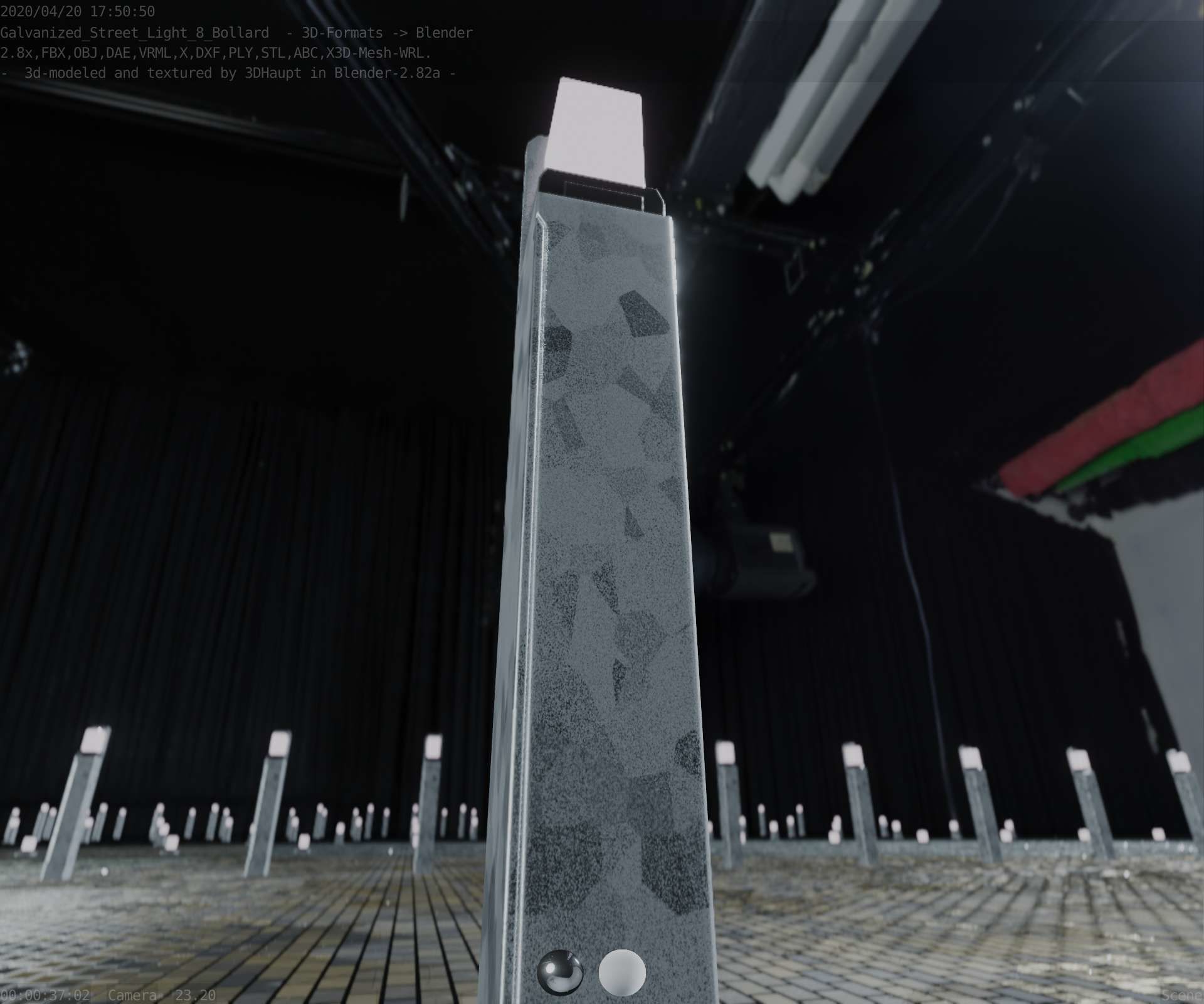 Street Light 8 Bollard 900 mm Galvanized Version 2 Low-poly 3D model_90