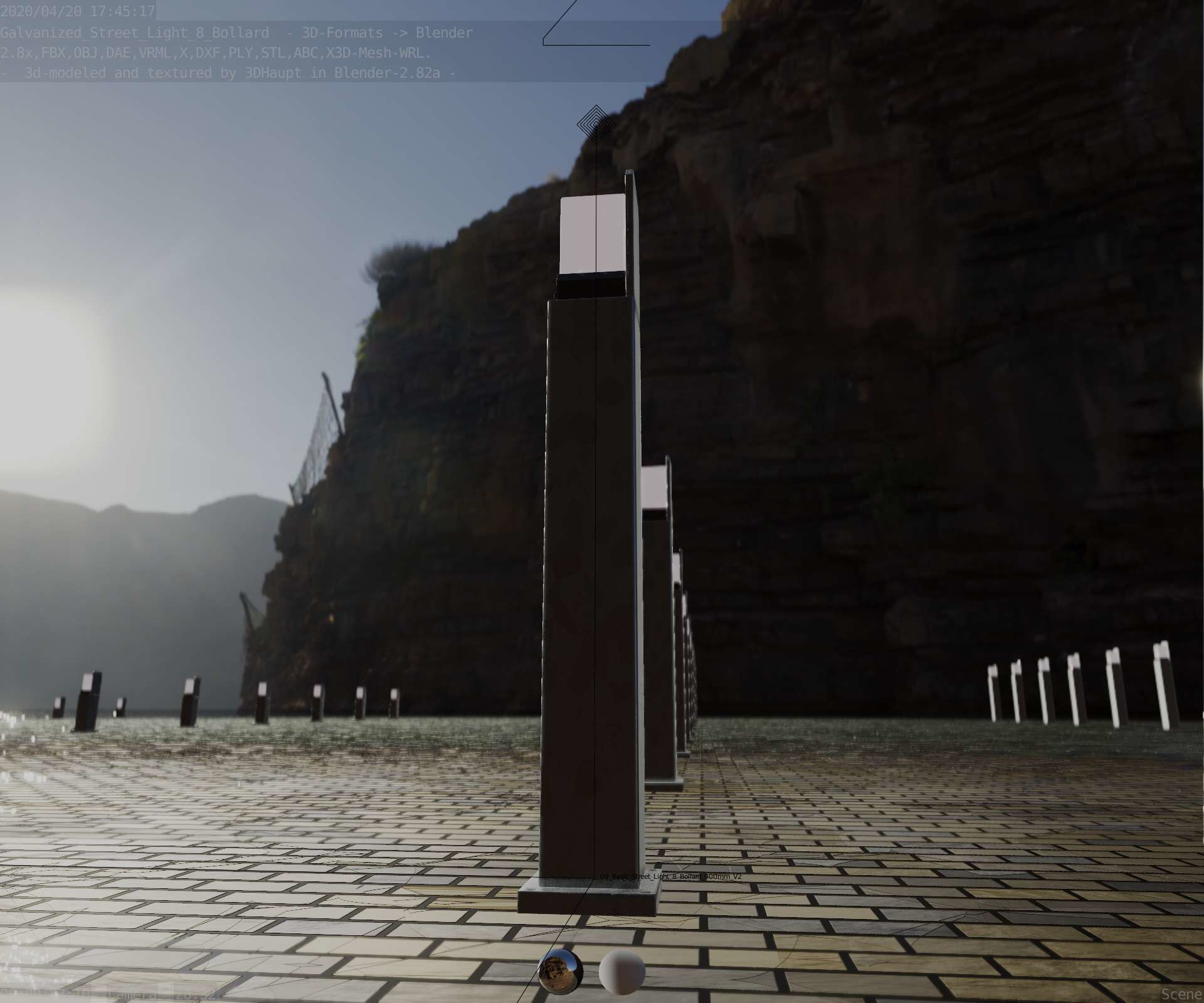 Street Light 8 Bollard 900 mm Galvanized Version 2 Low-poly 3D model_8