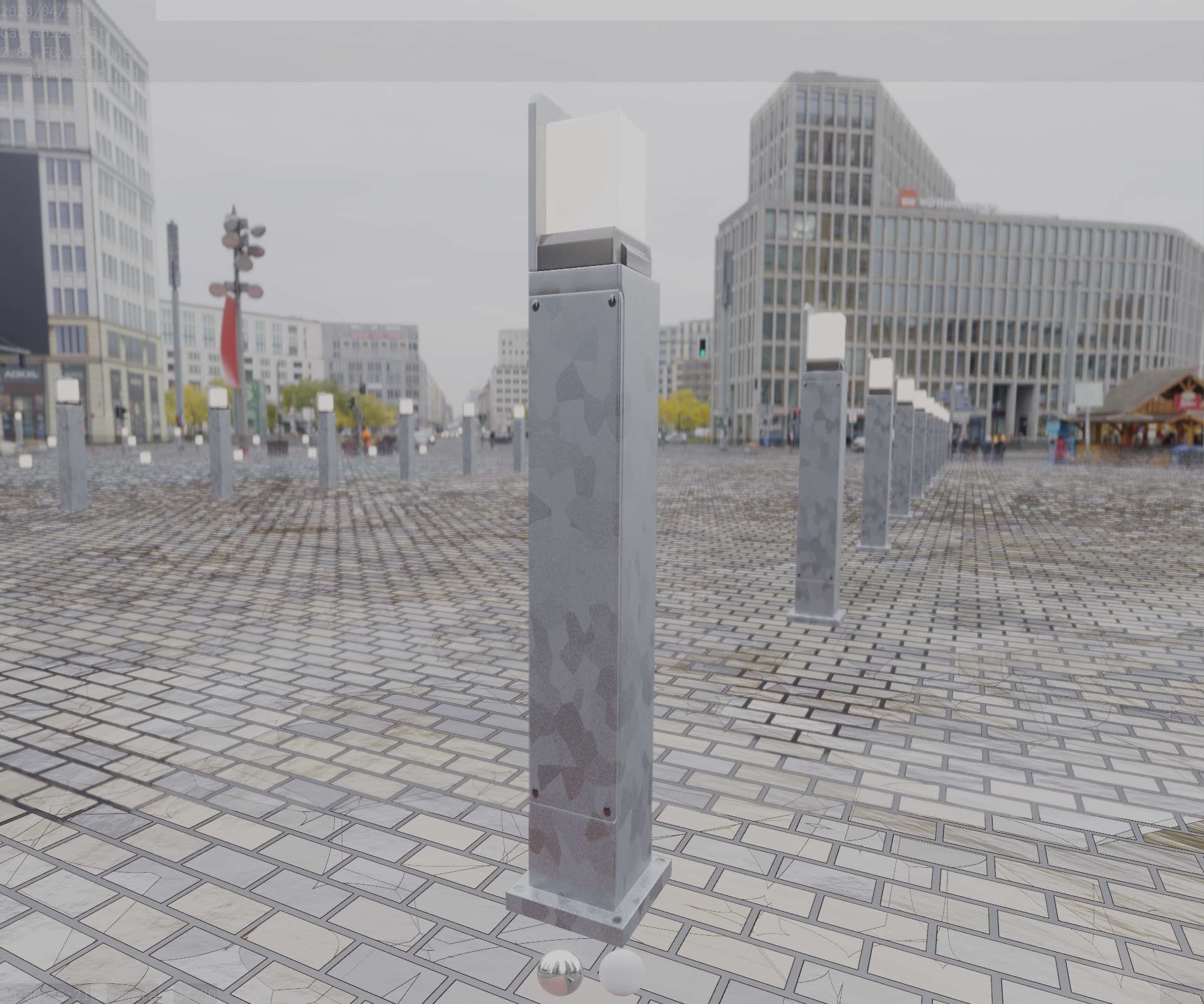 Street Light 8 Bollard 900 mm Galvanized Version 2 Low-poly 3D model_85
