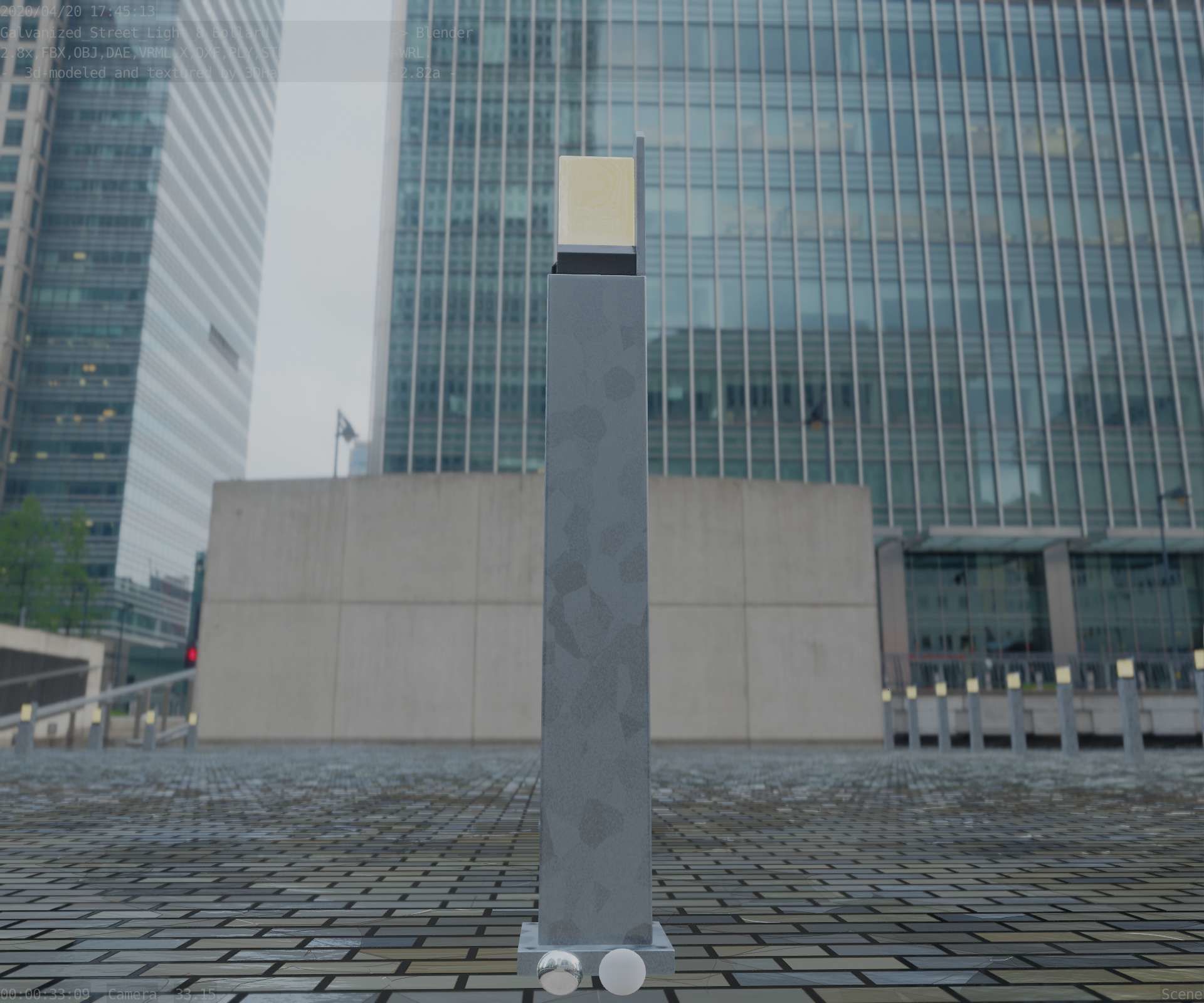 Street Light 8 Bollard 900 mm Galvanized Version 2 Low-poly 3D model_7