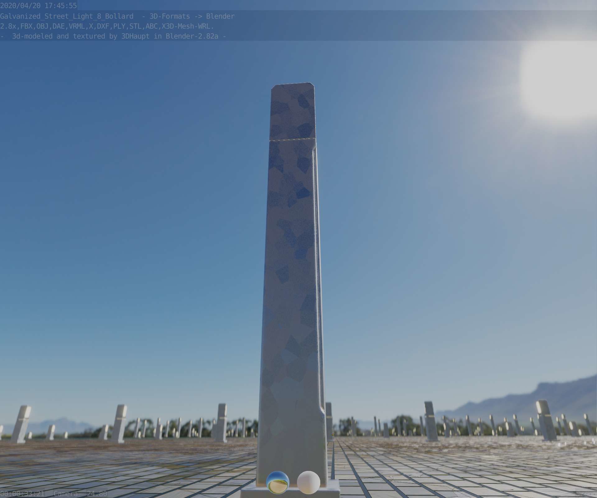 Street Light 8 Bollard 900 mm Galvanized Version 2 Low-poly 3D model_17