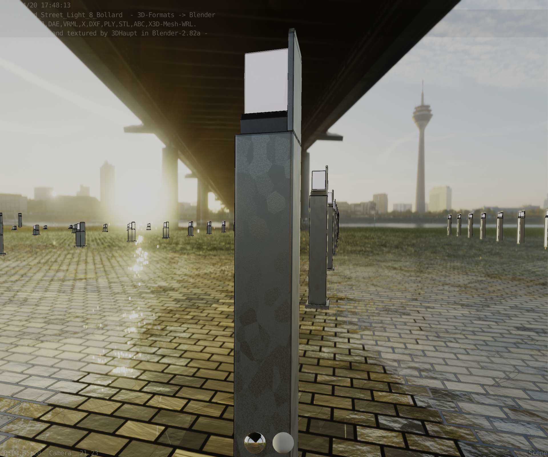 Street Light 8 Bollard 900 mm Galvanized Version 2 Low-poly 3D model_60
