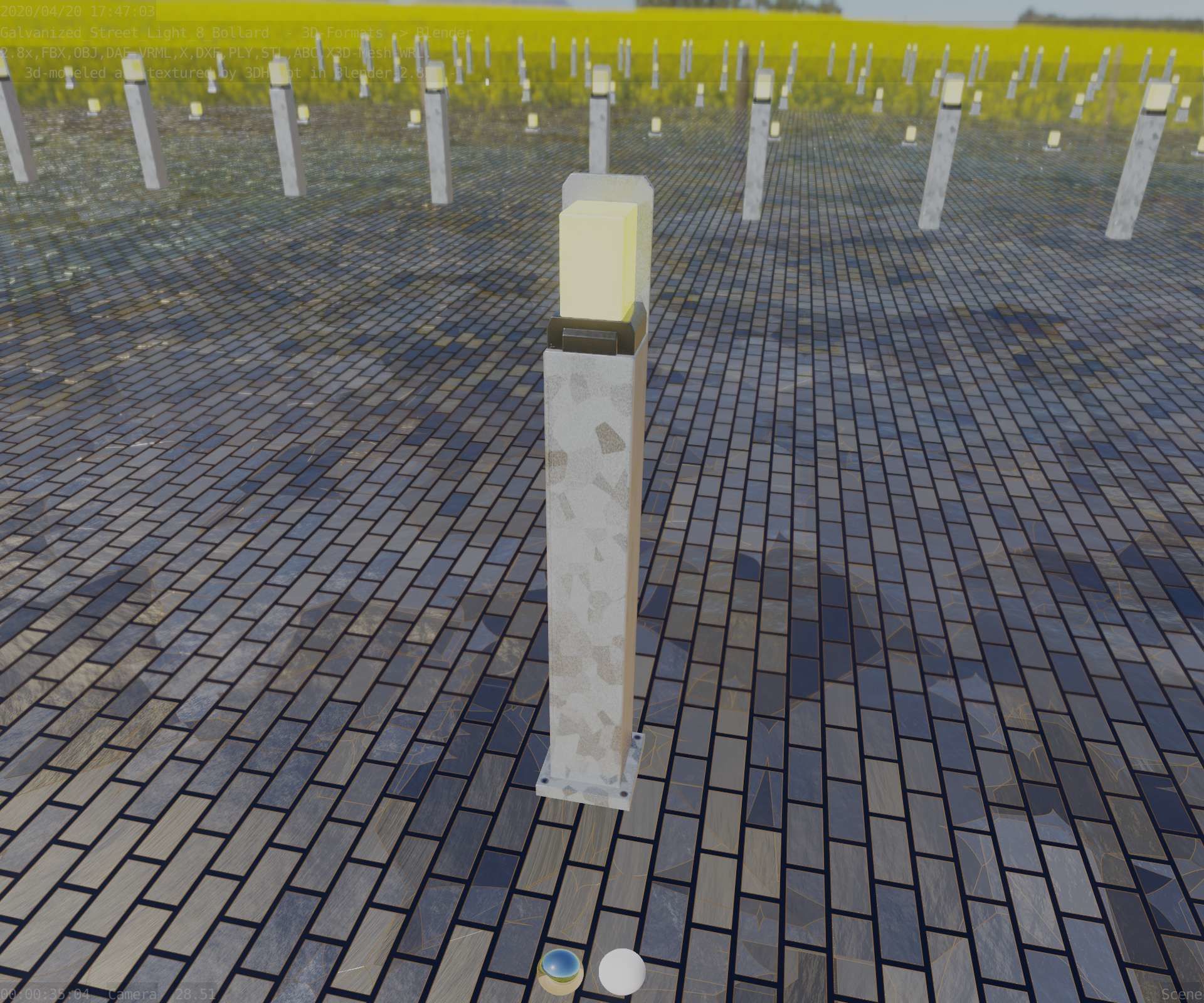 Street Light 8 Bollard 900 mm Galvanized Version 2 Low-poly 3D model_45