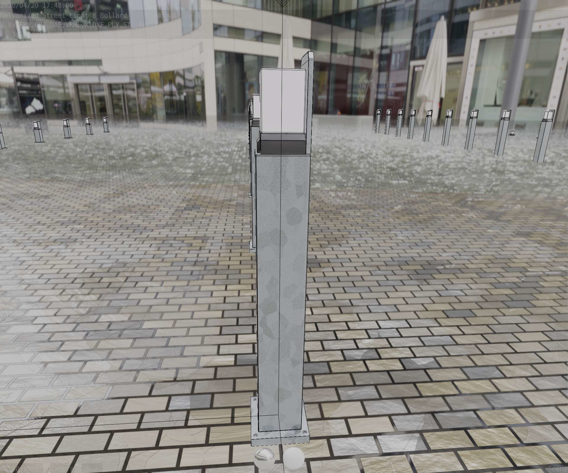 Street Light 8 Bollard 900 mm Galvanized Version 2 Low-poly 3D model_57