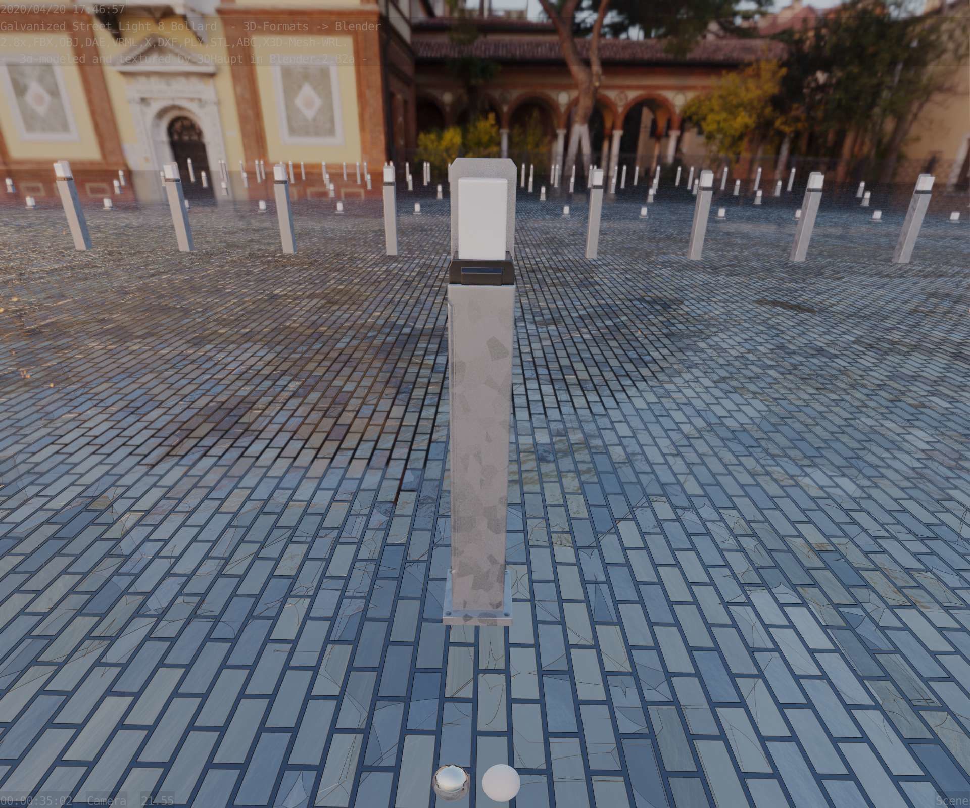 Street Light 8 Bollard 900 mm Galvanized Version 2 Low-poly 3D model_43