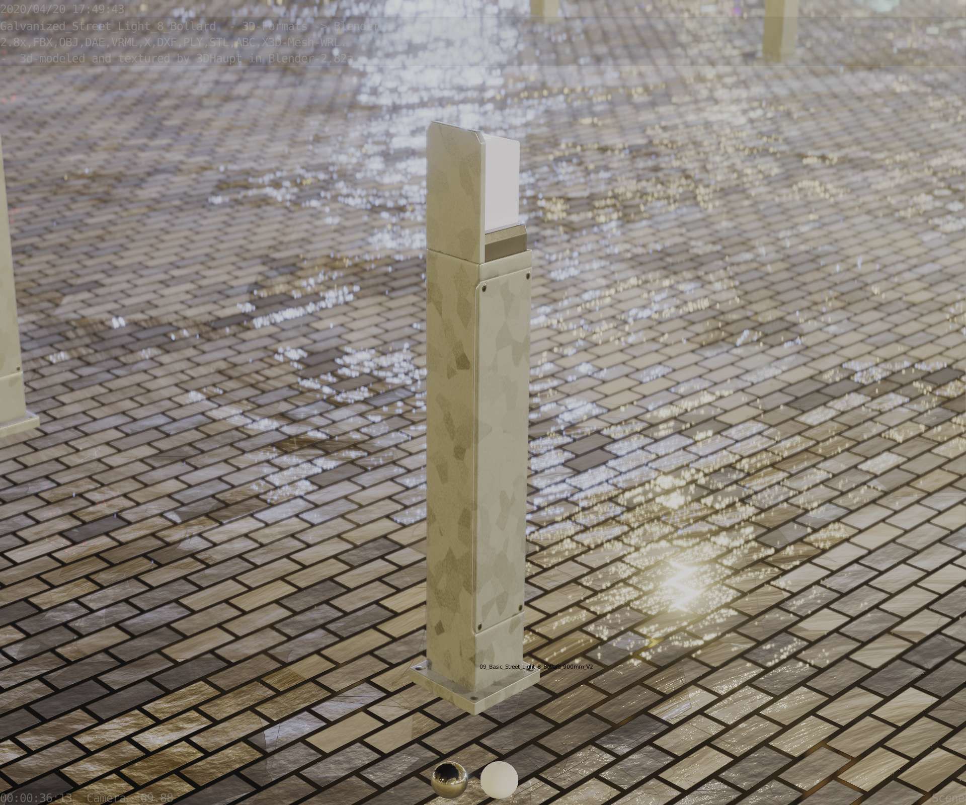 Street Light 8 Bollard 900 mm Galvanized Version 2 Low-poly 3D model_77