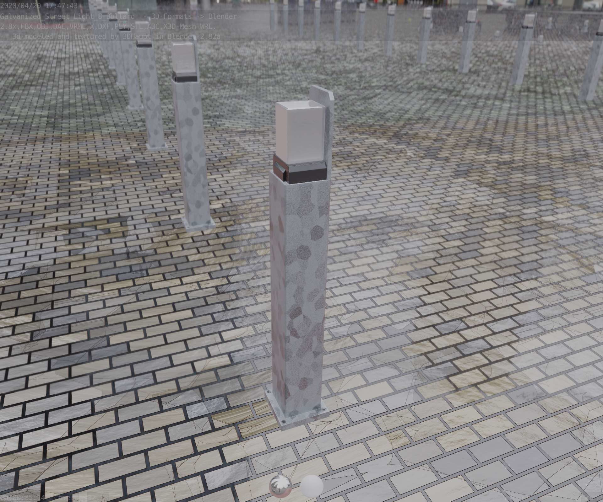 Street Light 8 Bollard 900 mm Galvanized Version 2 Low-poly 3D model_54