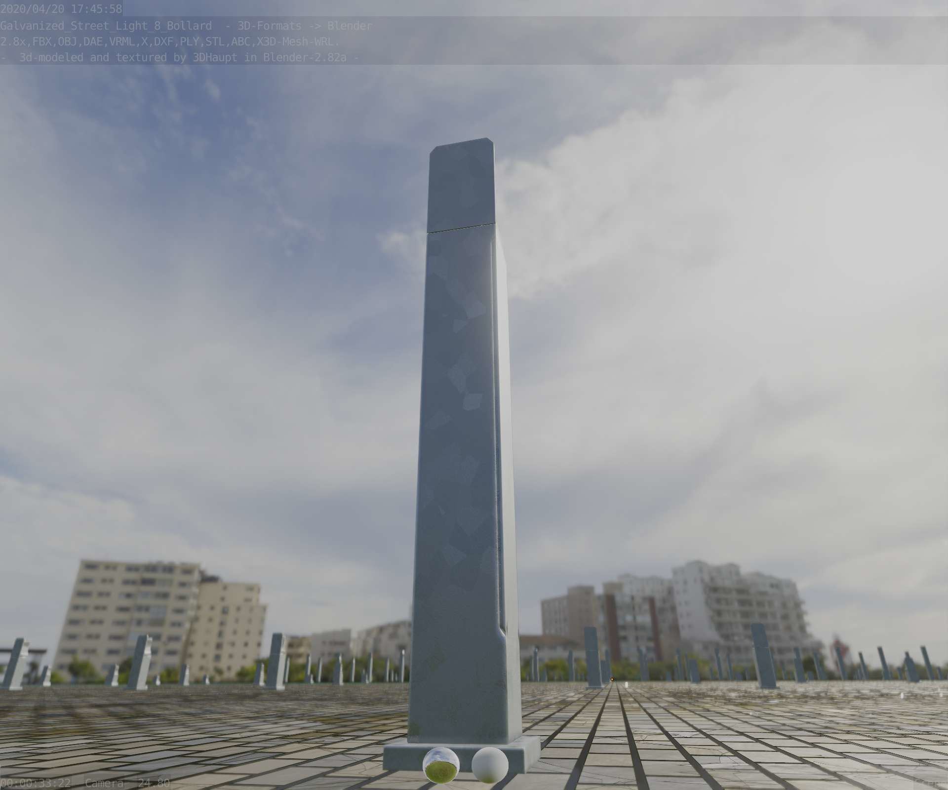 Street Light 8 Bollard 900 mm Galvanized Version 2 Low-poly 3D model_18