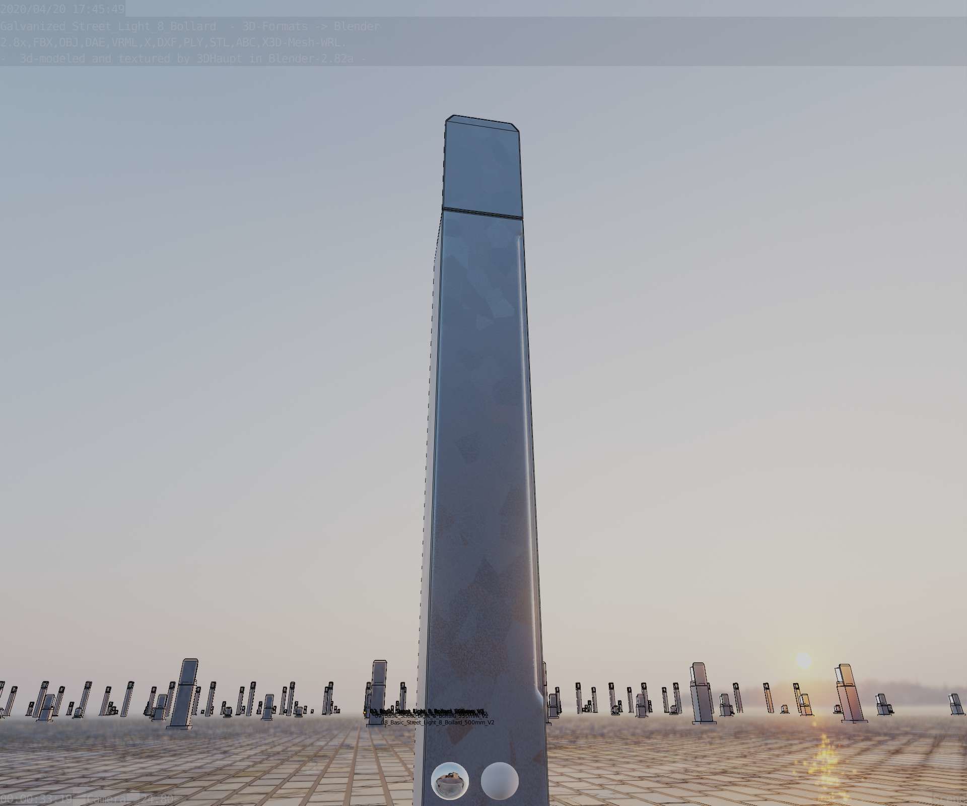 Street Light 8 Bollard 900 mm Galvanized Version 2 Low-poly 3D model_15