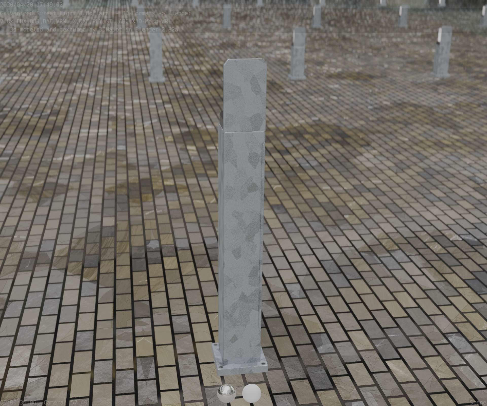 Street Light 8 Bollard 900 mm Galvanized Version 2 Low-poly 3D model_70