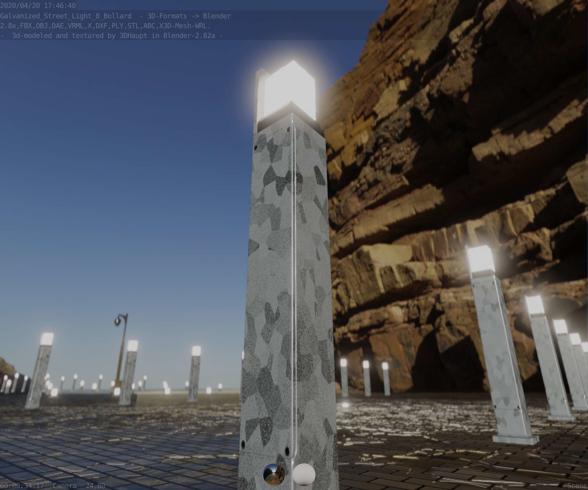 Street Light 8 Bollard 900 mm Galvanized Version 2 Low-poly 3D model_34