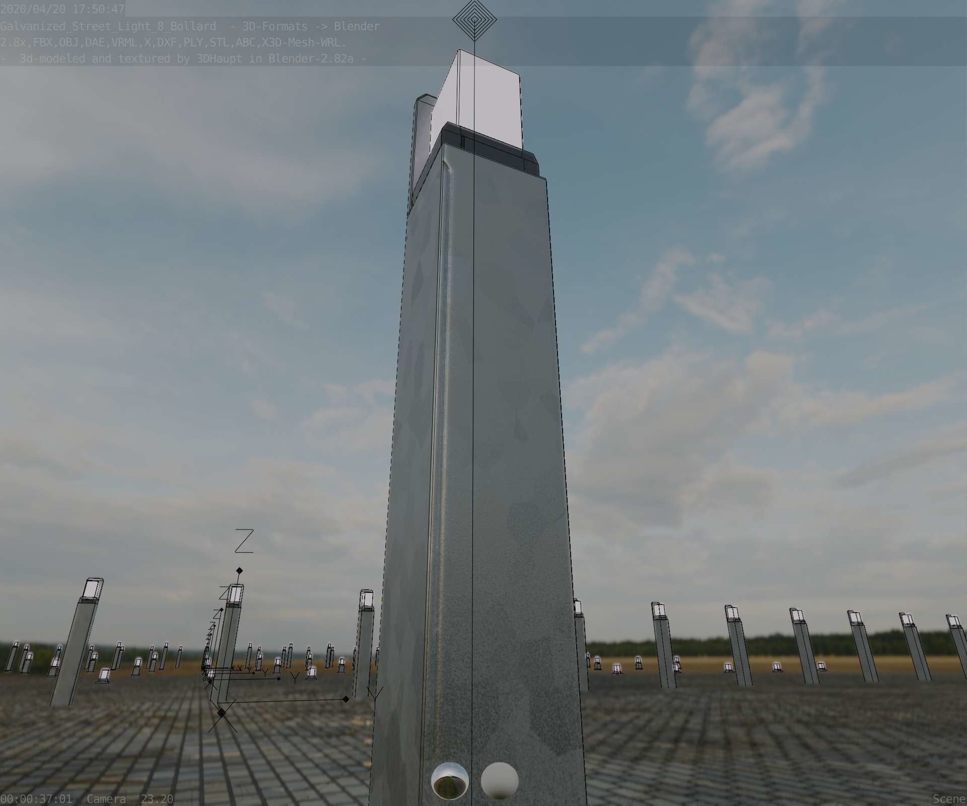 Street Light 8 Bollard 900 mm Galvanized Version 2 Low-poly 3D model_89