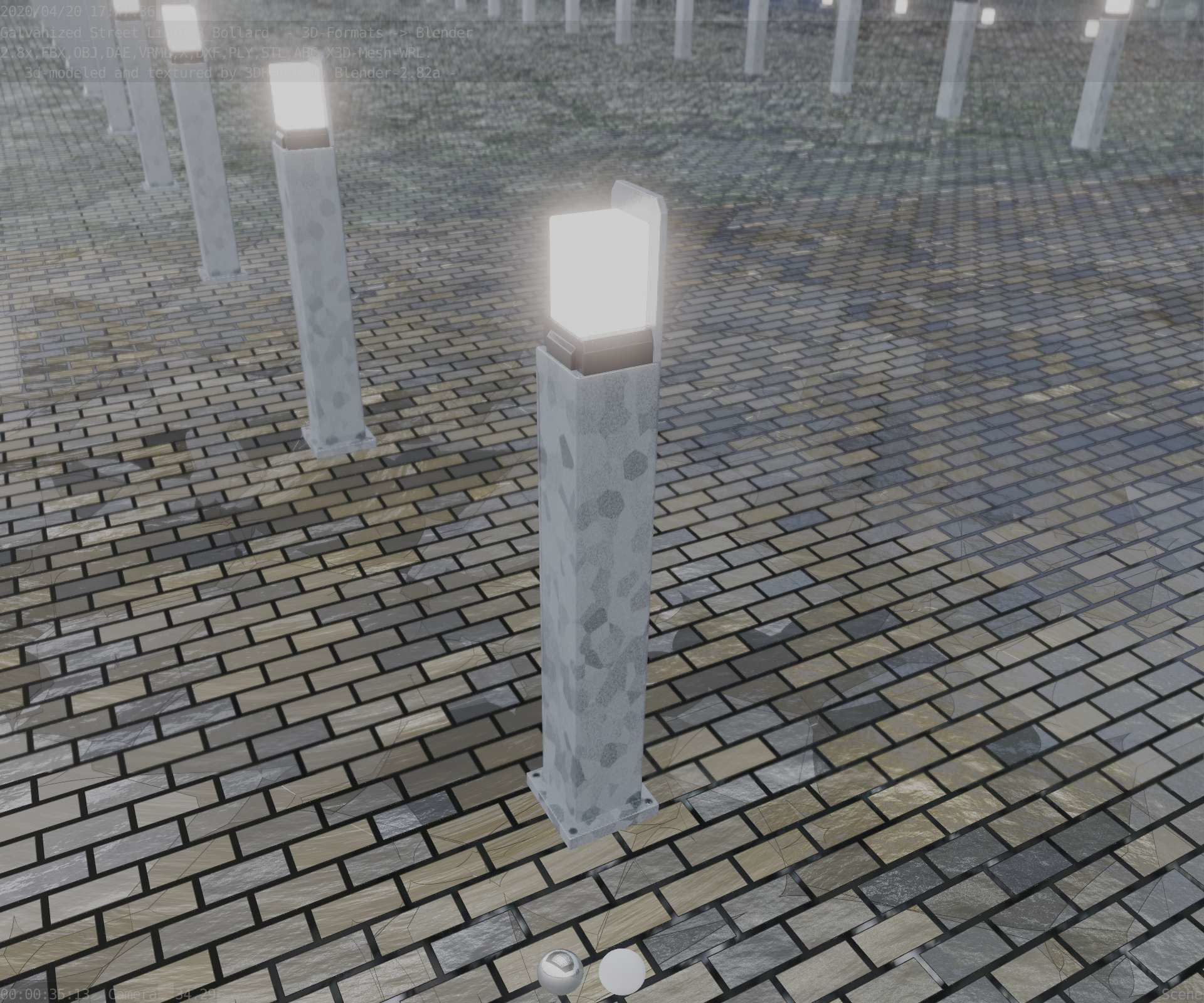 Street Light 8 Bollard 900 mm Galvanized Version 2 Low-poly 3D model_53