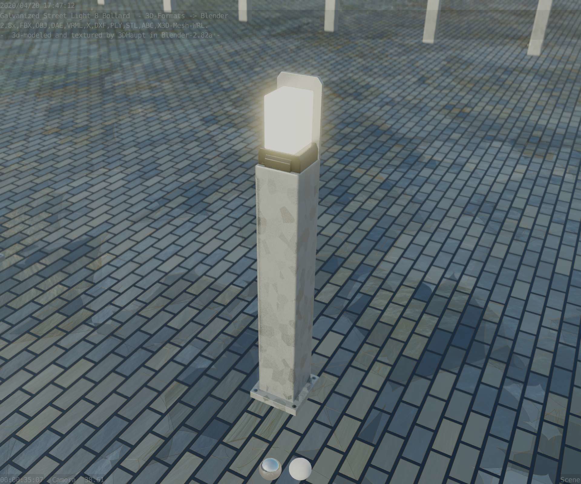 Street Light 8 Bollard 900 mm Galvanized Version 2 Low-poly 3D model_48