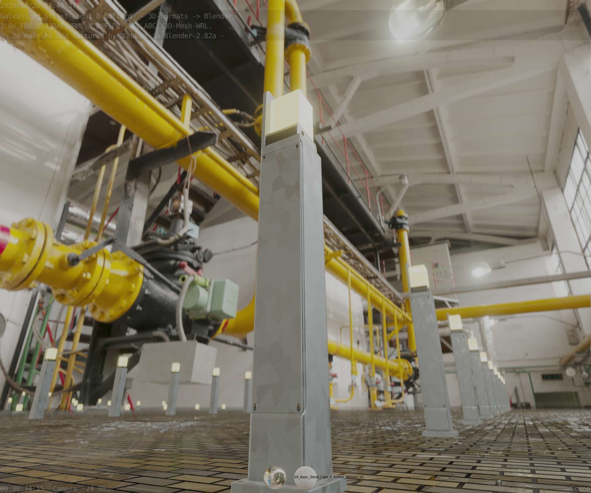 Street Light 8 Bollard 900 mm Galvanized Version 2 Low-poly 3D model_32