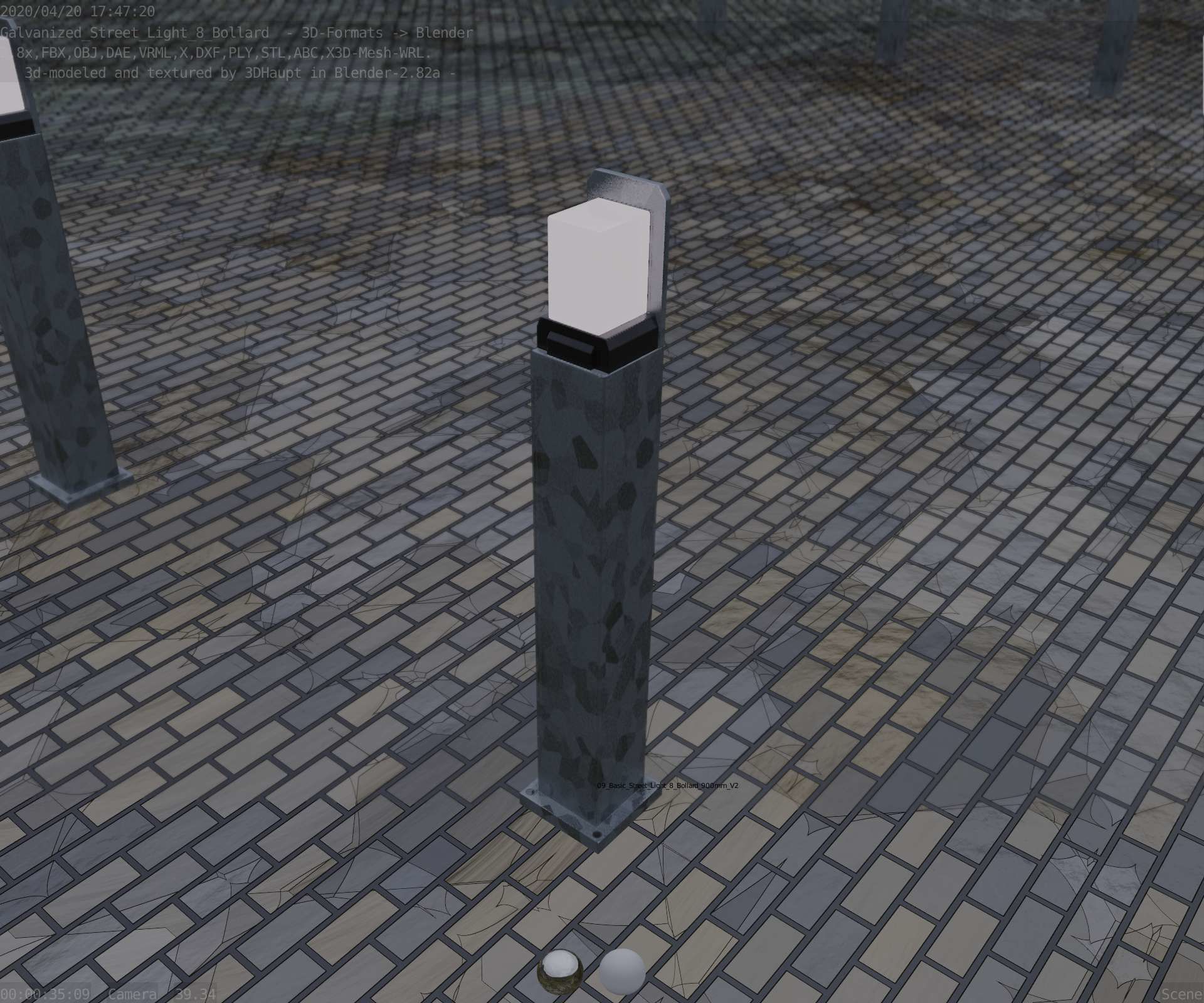Street Light 8 Bollard 900 mm Galvanized Version 2 Low-poly 3D model_50