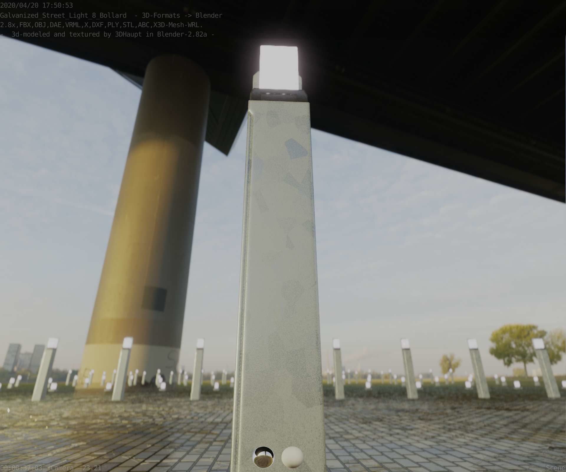 Street Light 8 Bollard 900 mm Galvanized Version 2 Low-poly 3D model_91