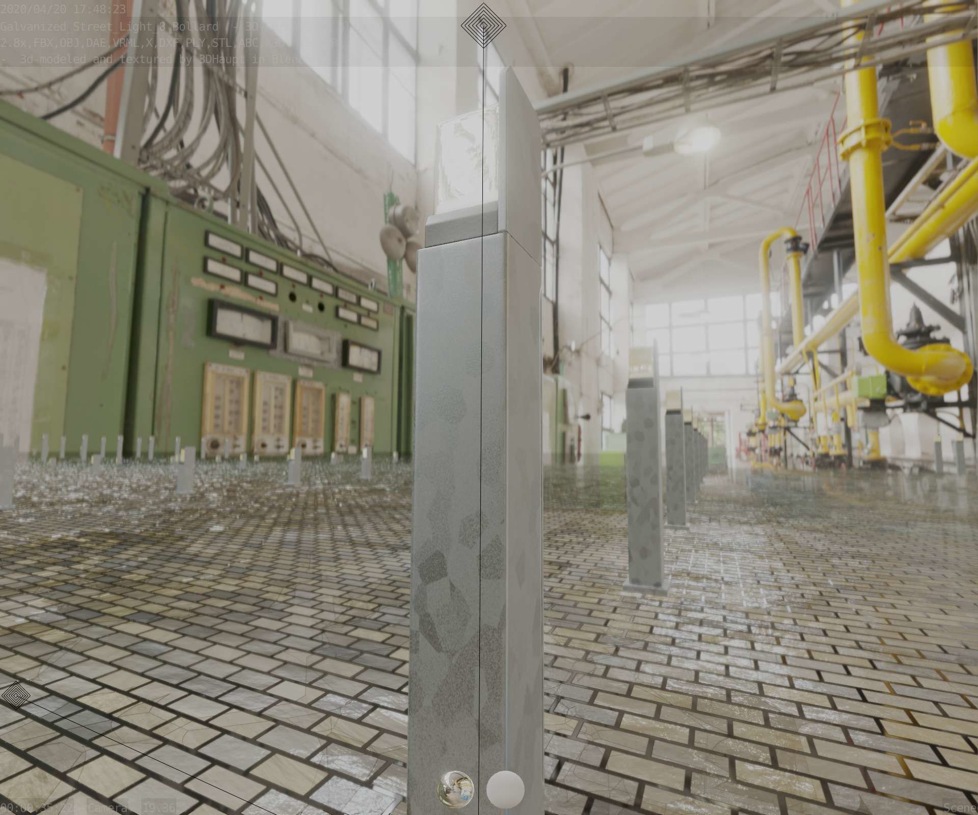 Street Light 8 Bollard 900 mm Galvanized Version 2 Low-poly 3D model_62