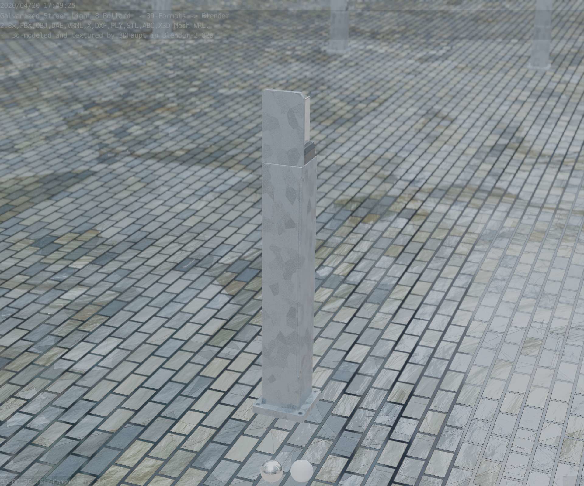 Street Light 8 Bollard 900 mm Galvanized Version 2 Low-poly 3D model_74