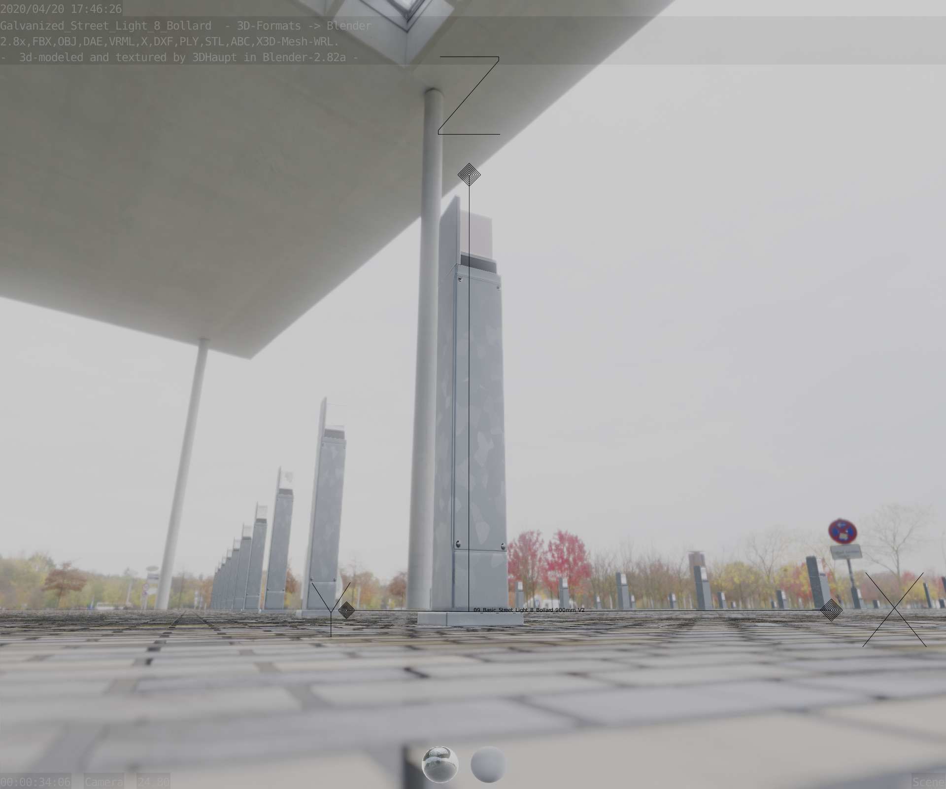 Street Light 8 Bollard 900 mm Galvanized Version 2 Low-poly 3D model_24