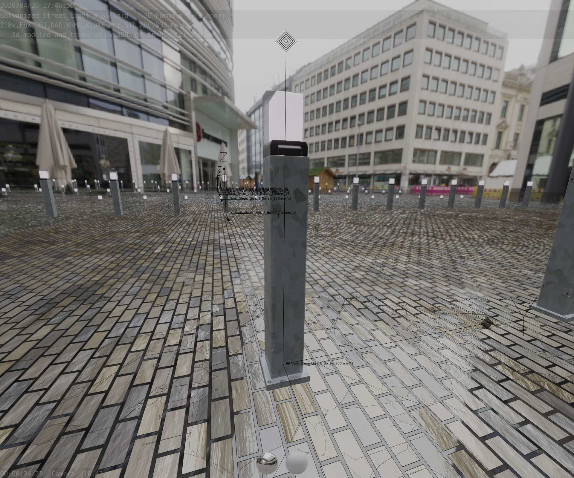 Street Light 8 Bollard 900 mm Galvanized Version 2 Low-poly 3D model_40