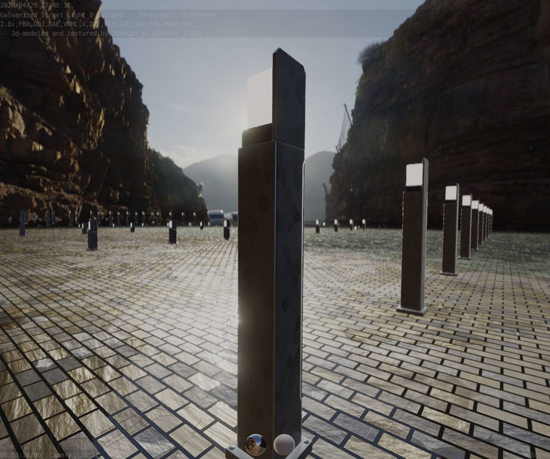 Street Light 8 Bollard 900 mm Galvanized Version 2 Low-poly 3D model_64