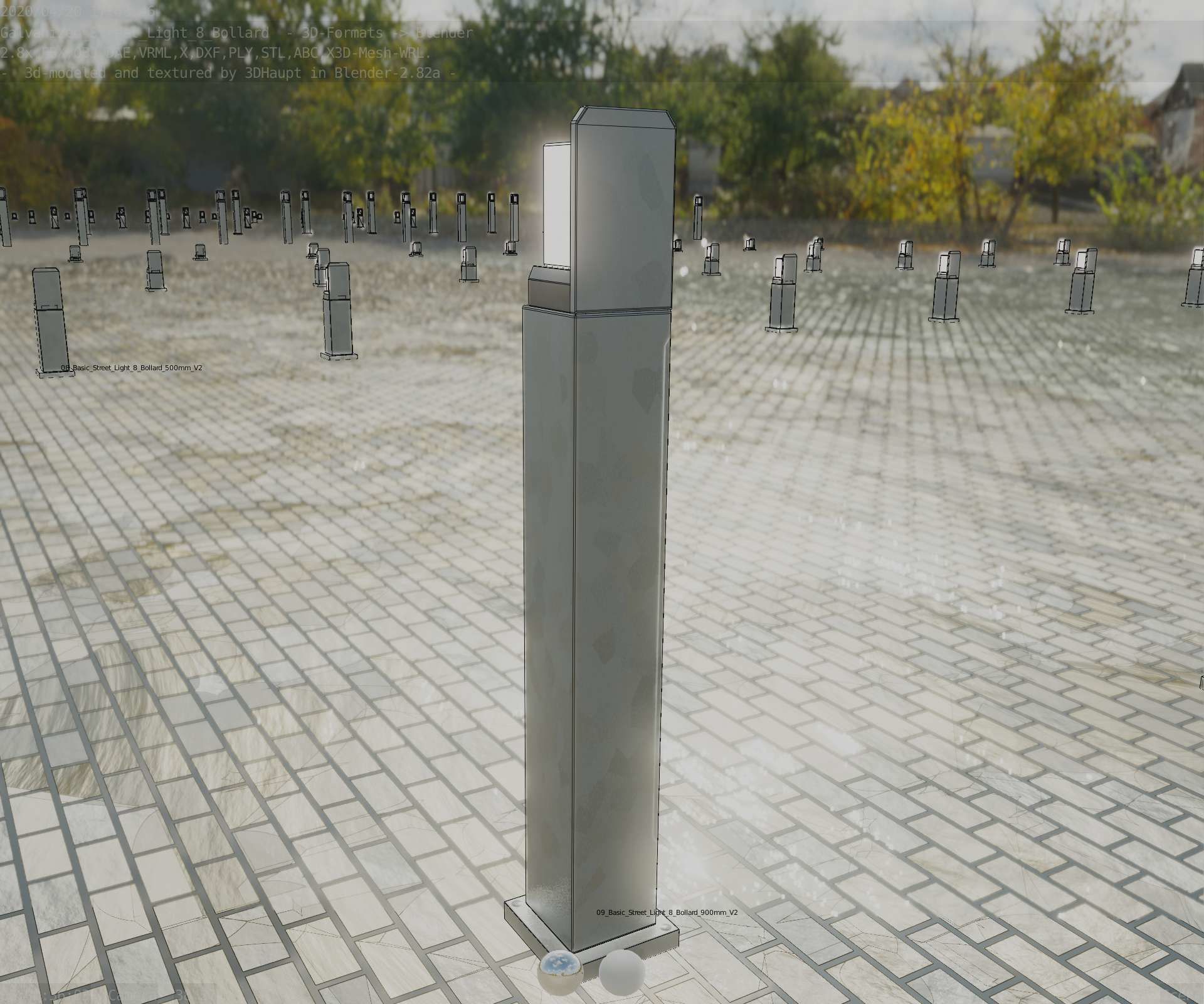 Street Light 8 Bollard 900 mm Galvanized Version 2 Low-poly 3D model_67