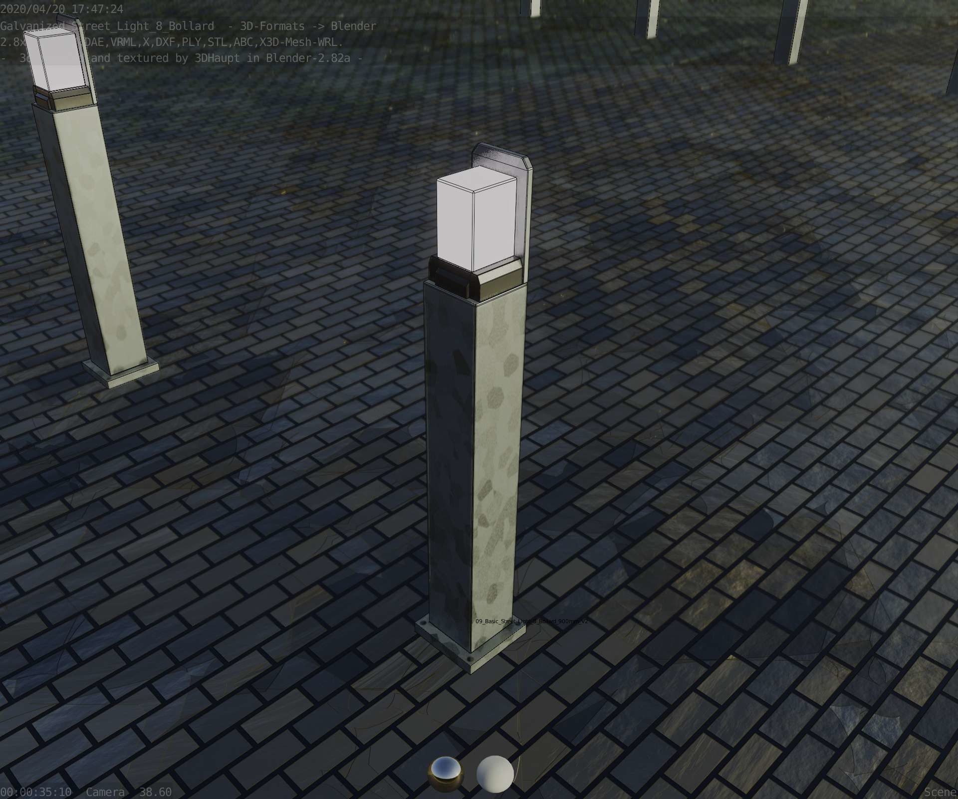 Street Light 8 Bollard 900 mm Galvanized Version 2 Low-poly 3D model_51