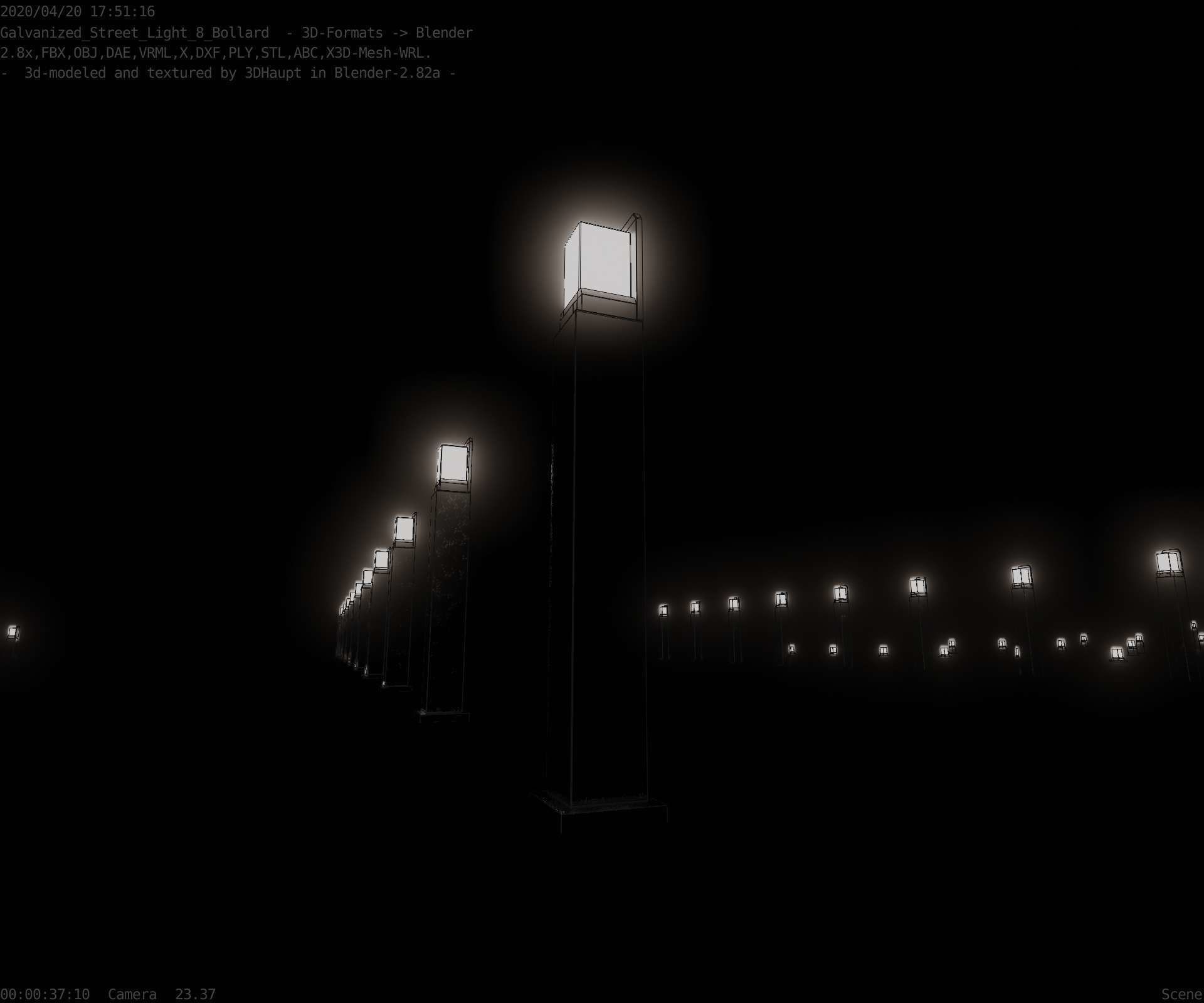 Street Light 8 Bollard 900 mm Galvanized Version 2 Low-poly 3D model_98