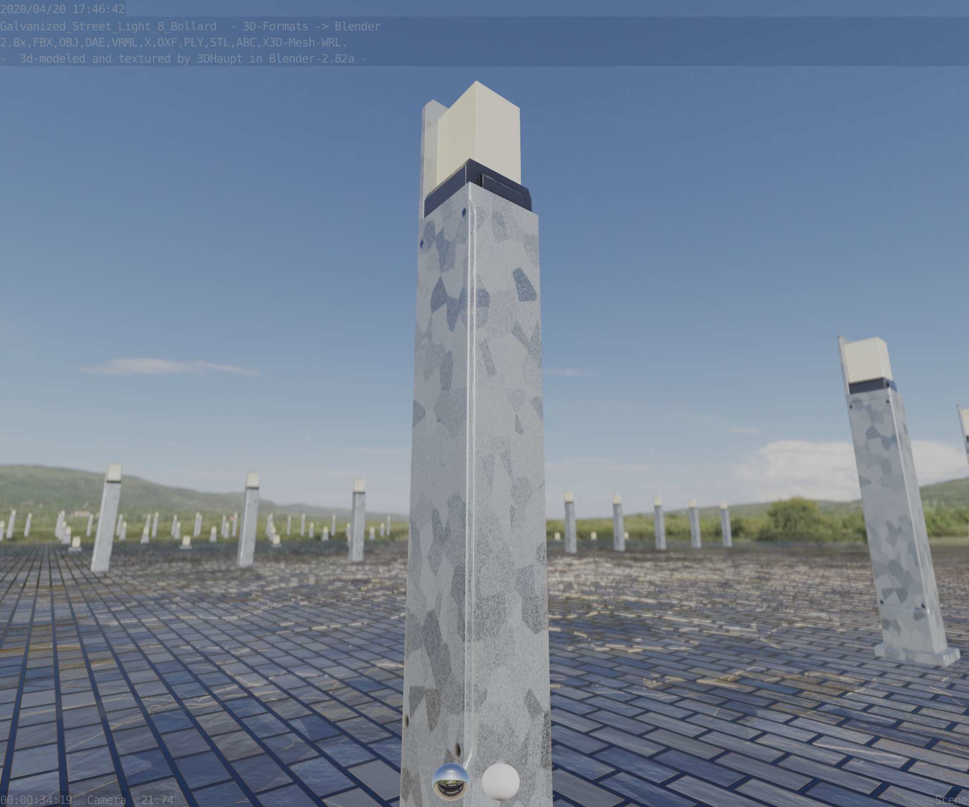 Street Light 8 Bollard 900 mm Galvanized Version 2 Low-poly 3D model_36