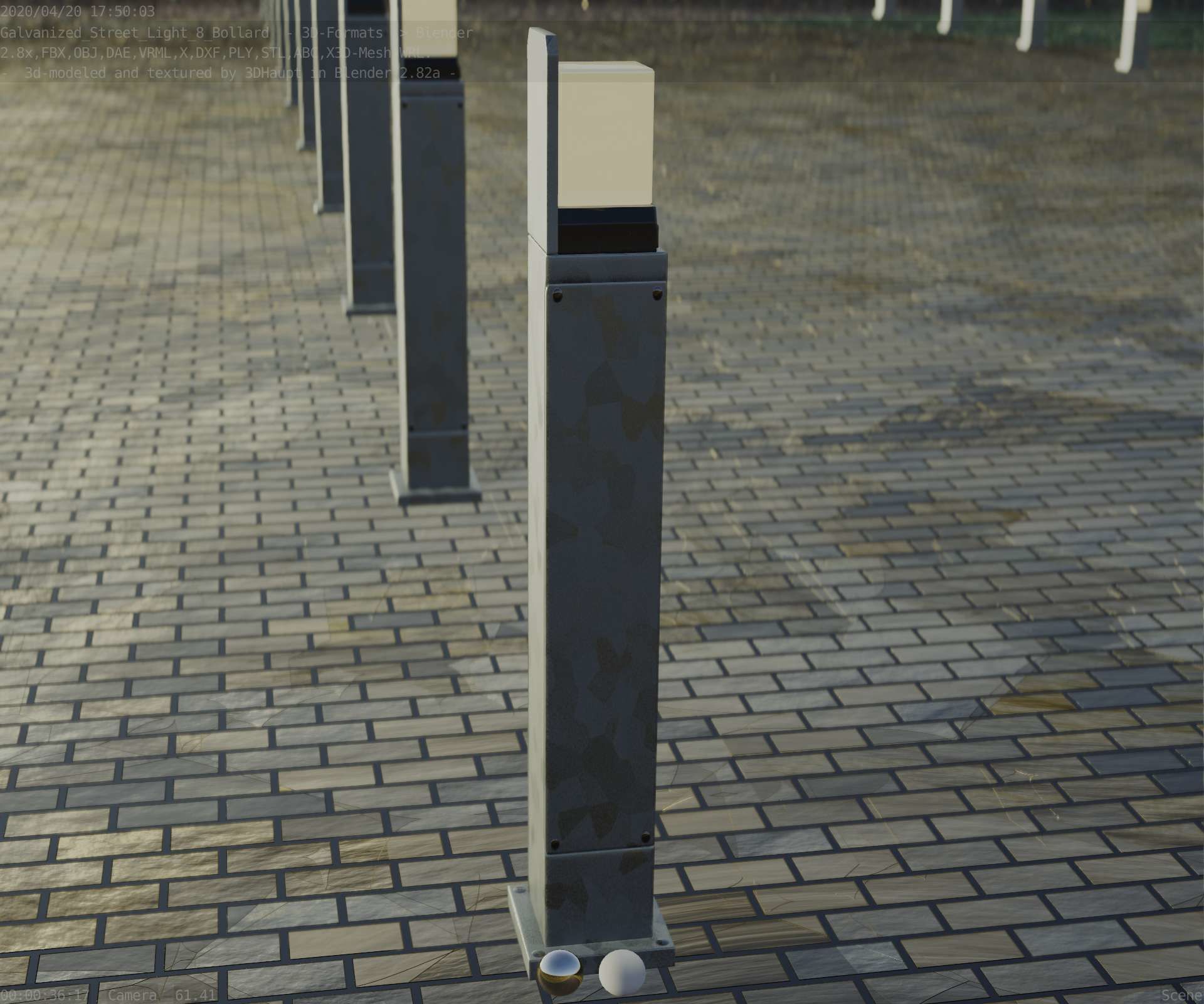 Street Light 8 Bollard 900 mm Galvanized Version 2 Low-poly 3D model_81