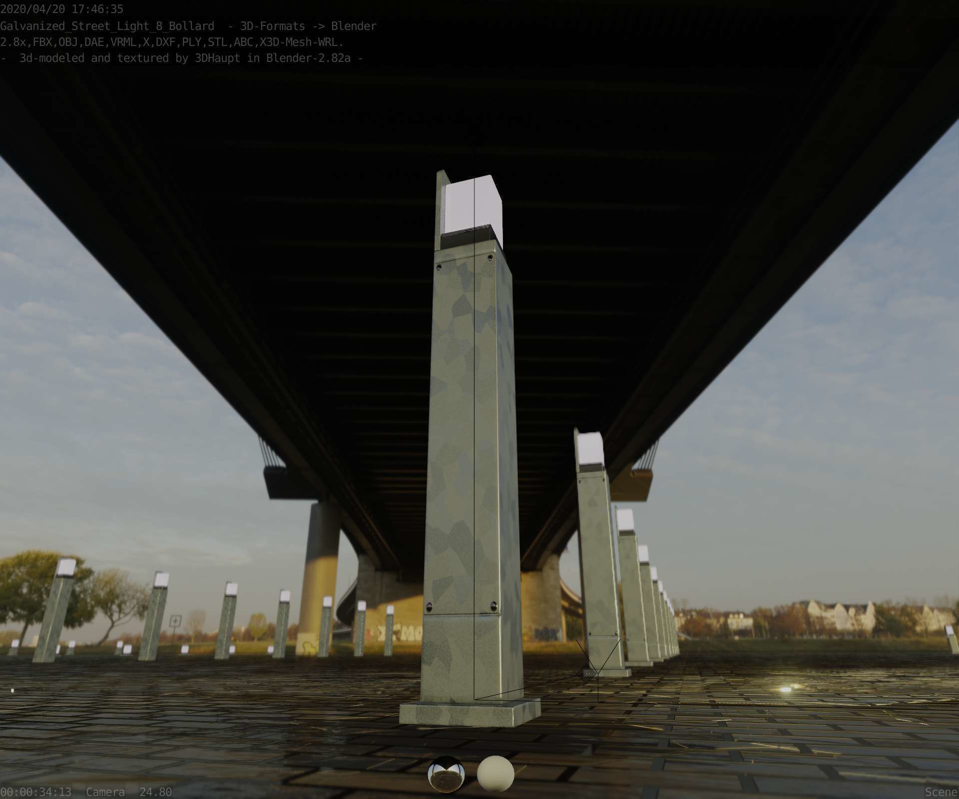Street Light 8 Bollard 900 mm Galvanized Version 2 Low-poly 3D model_30