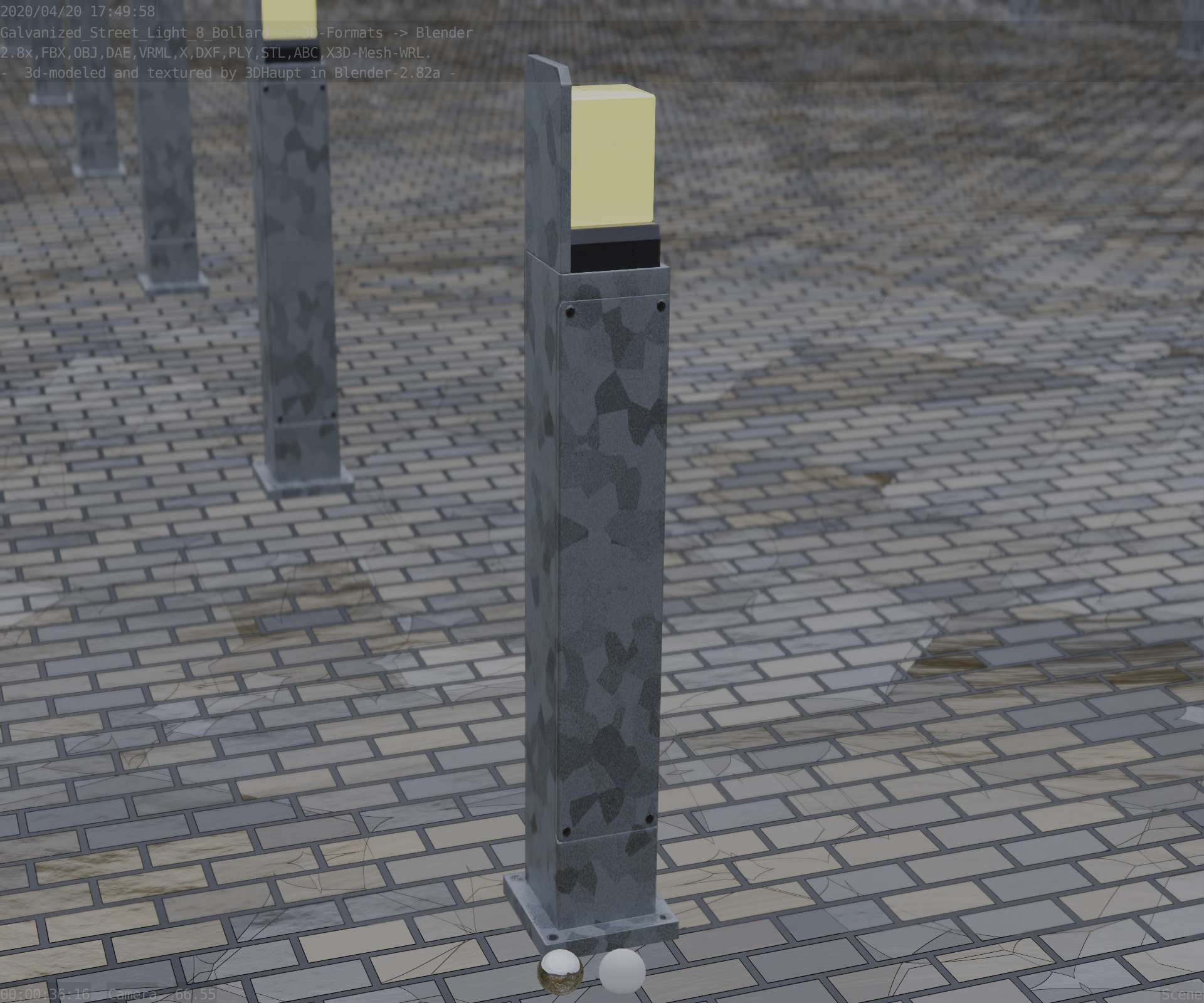 Street Light 8 Bollard 900 mm Galvanized Version 2 Low-poly 3D model_80
