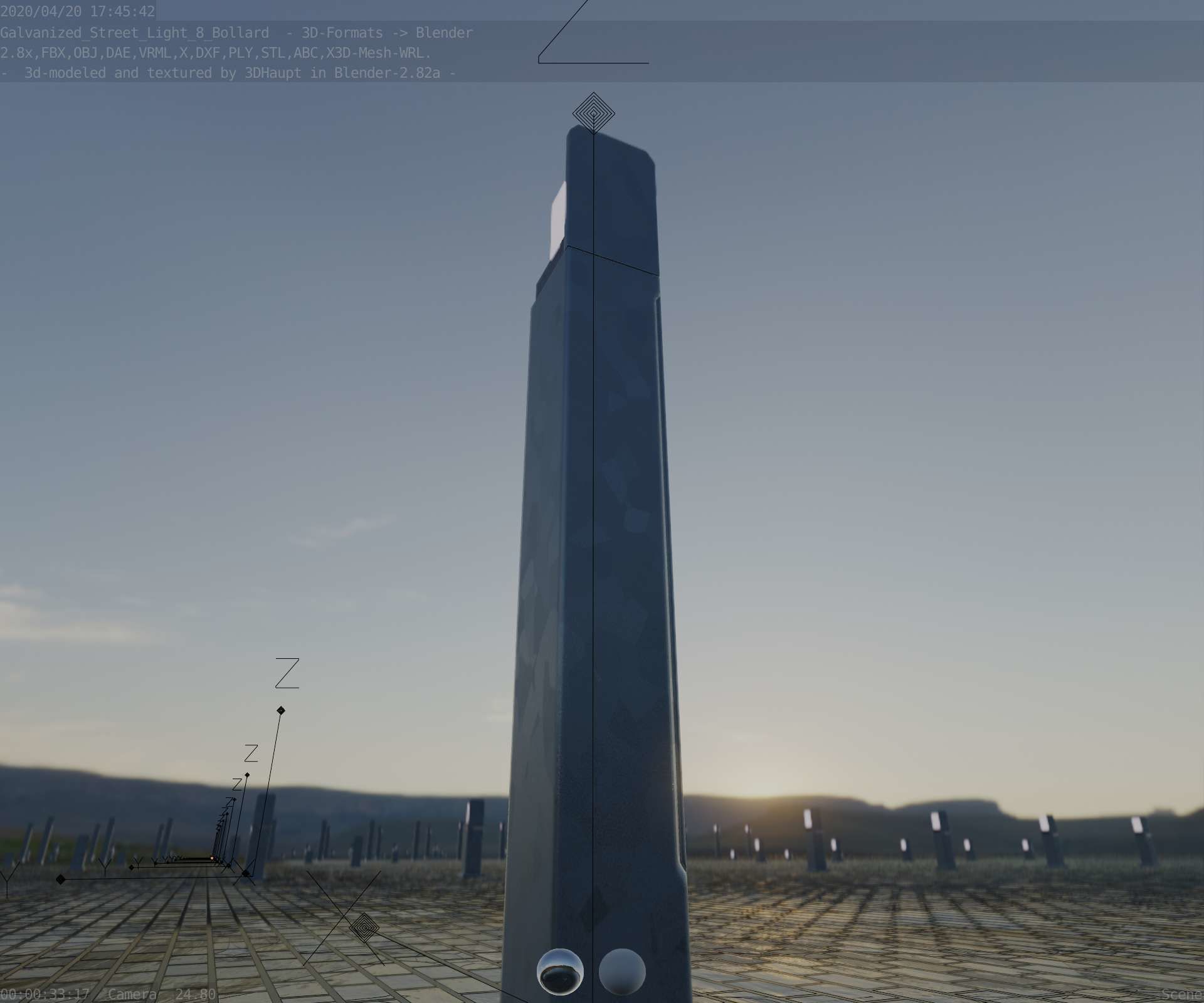 Street Light 8 Bollard 900 mm Galvanized Version 2 Low-poly 3D model_13