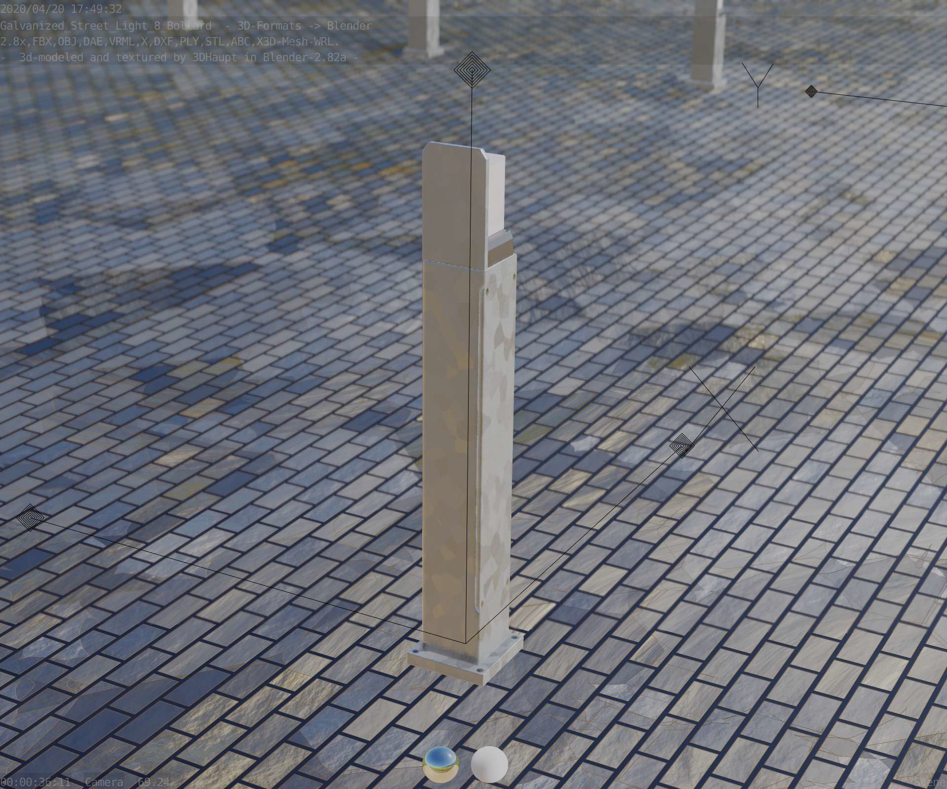 Street Light 8 Bollard 900 mm Galvanized Version 2 Low-poly 3D model_75
