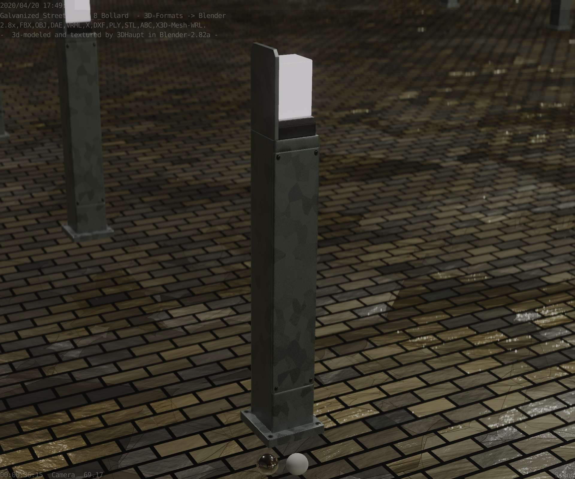 Street Light 8 Bollard 900 mm Galvanized Version 2 Low-poly 3D model_79
