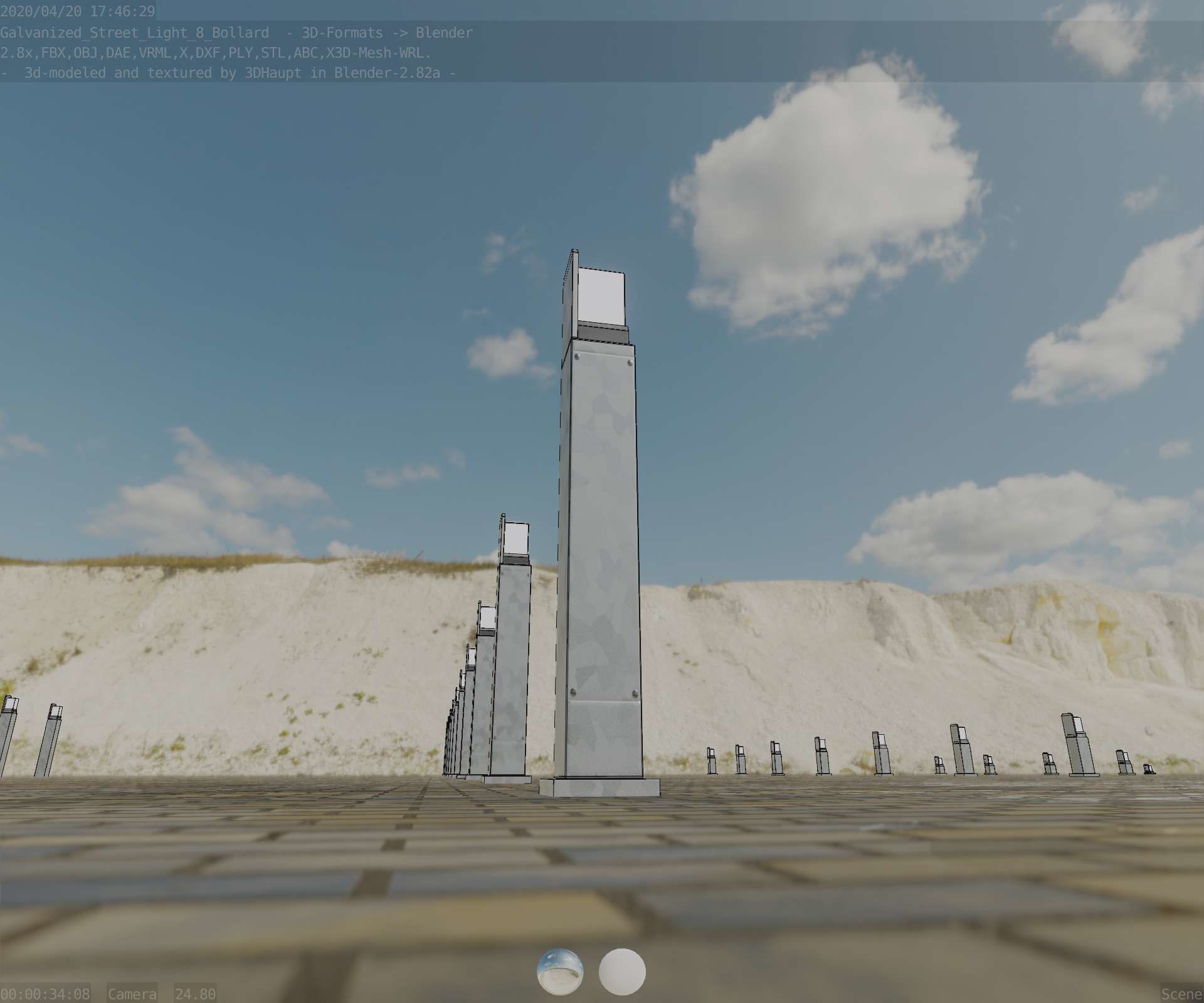 Street Light 8 Bollard 900 mm Galvanized Version 2 Low-poly 3D model_1