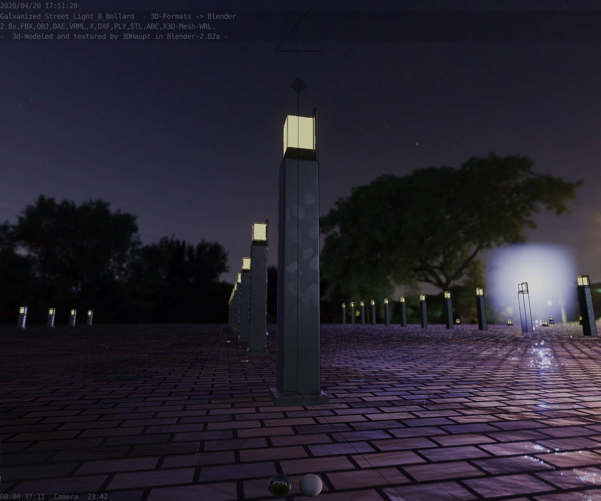 Street Light 8 Bollard 900 mm Galvanized Version 2 Low-poly 3D model_99