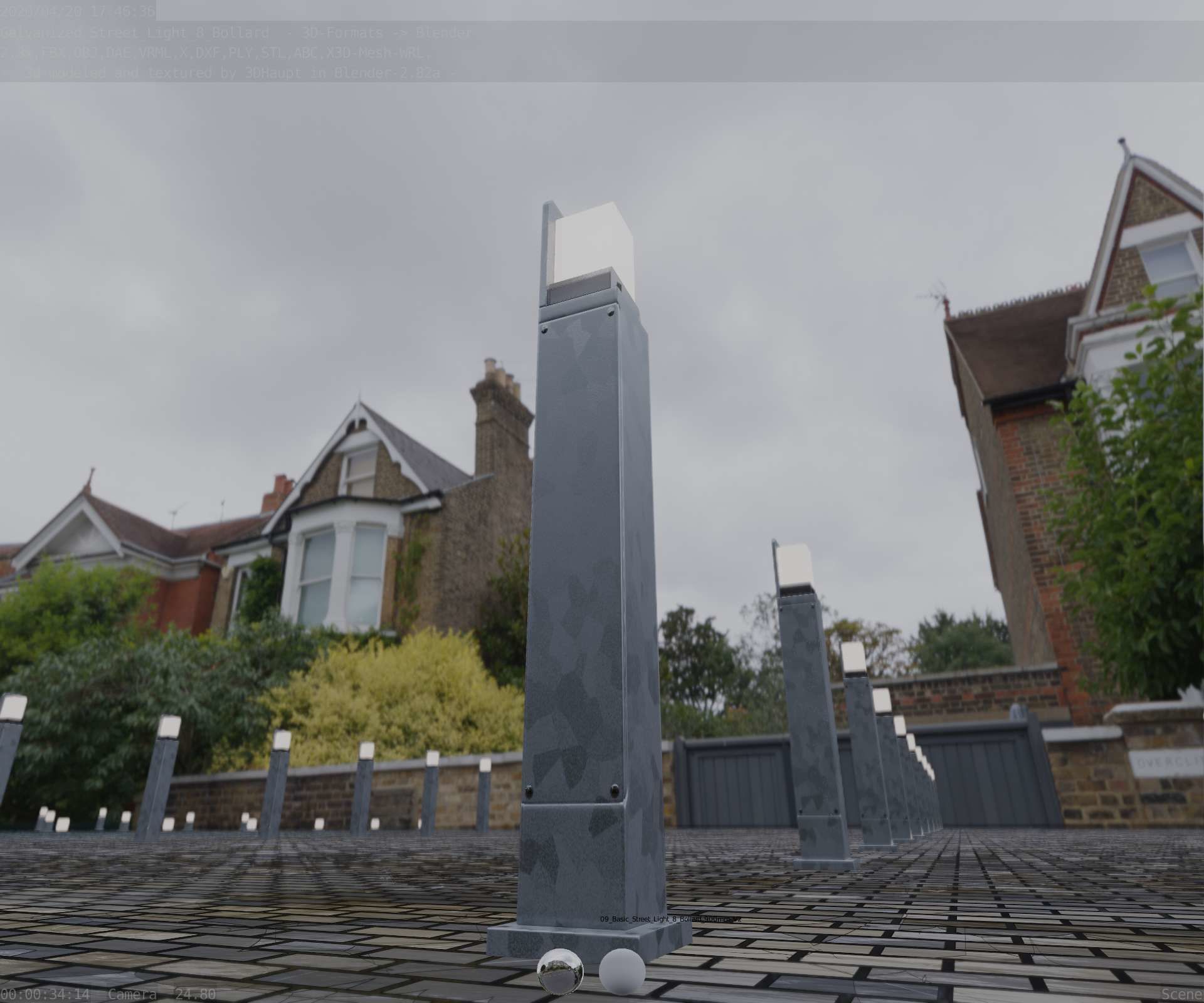 Street Light 8 Bollard 900 mm Galvanized Version 2 Low-poly 3D model_31