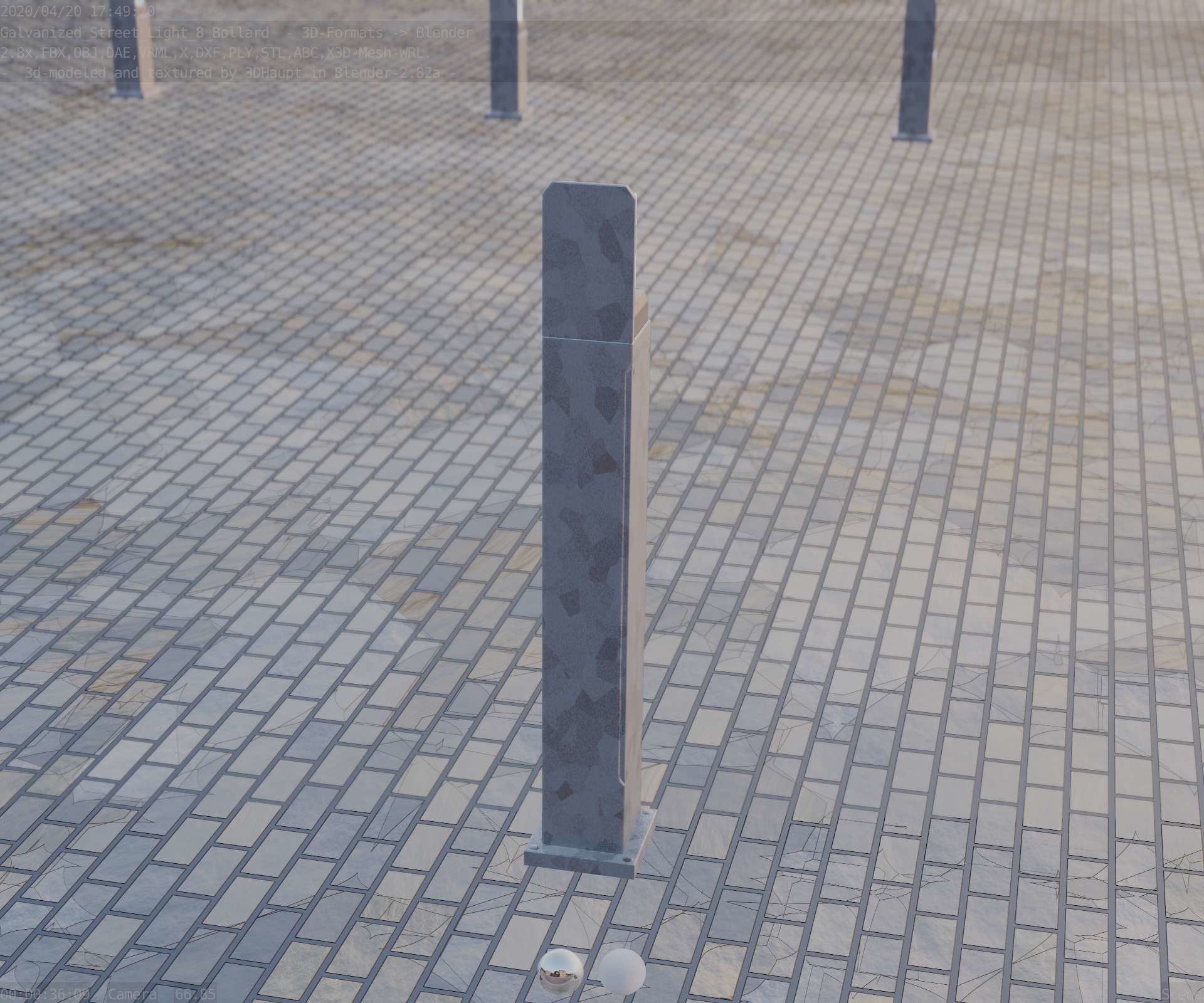 Street Light 8 Bollard 900 mm Galvanized Version 2 Low-poly 3D model_73