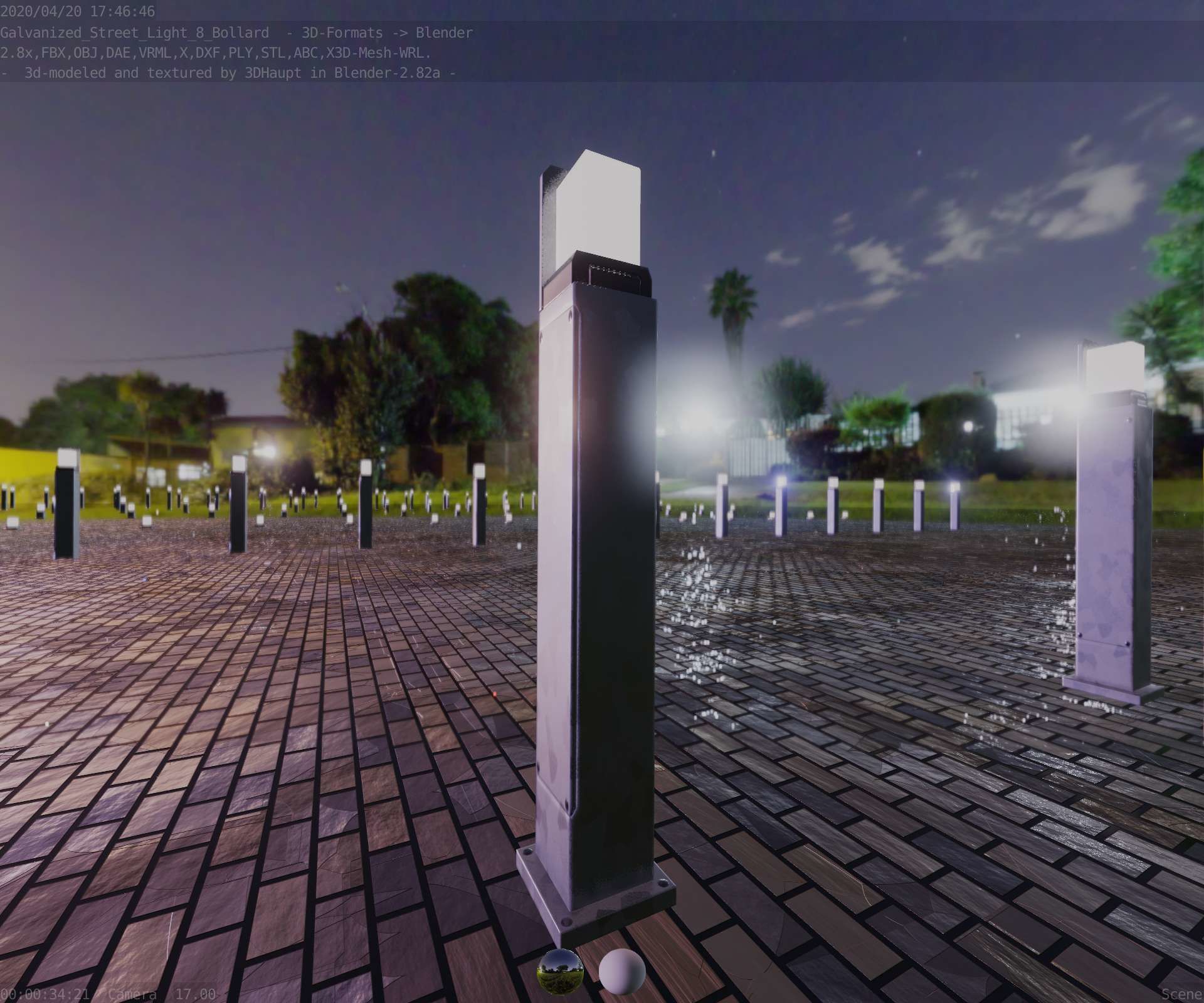 Street Light 8 Bollard 900 mm Galvanized Version 2 Low-poly 3D model_38