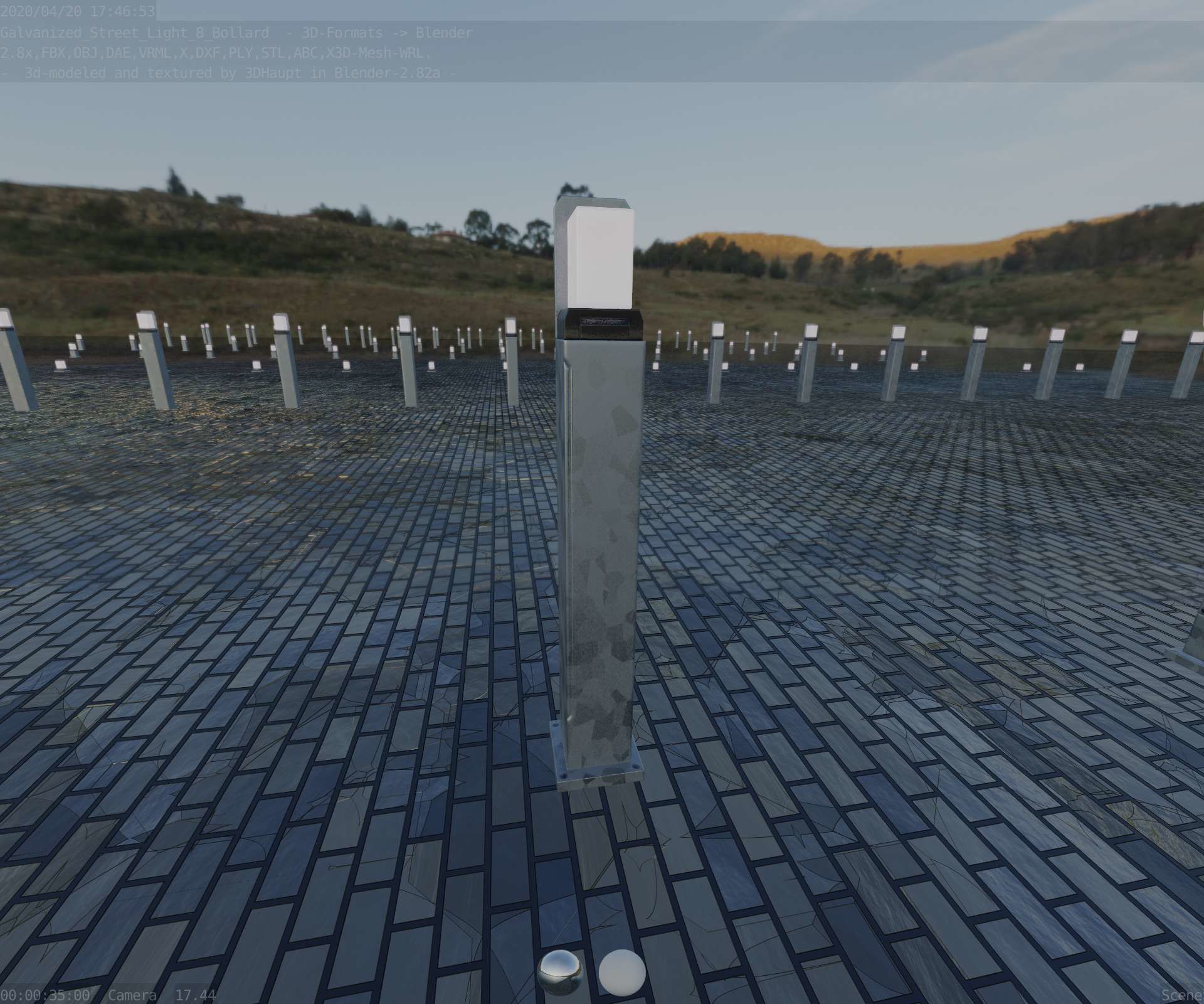 Street Light 8 Bollard 900 mm Galvanized Version 2 Low-poly 3D model_41