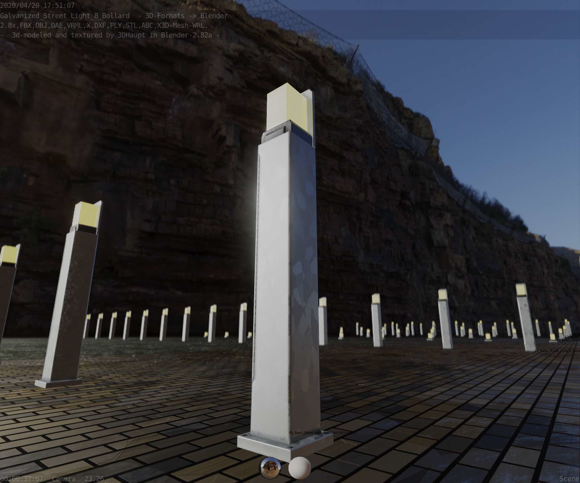 Street Light 8 Bollard 900 mm Galvanized Version 2 Low-poly 3D model_95