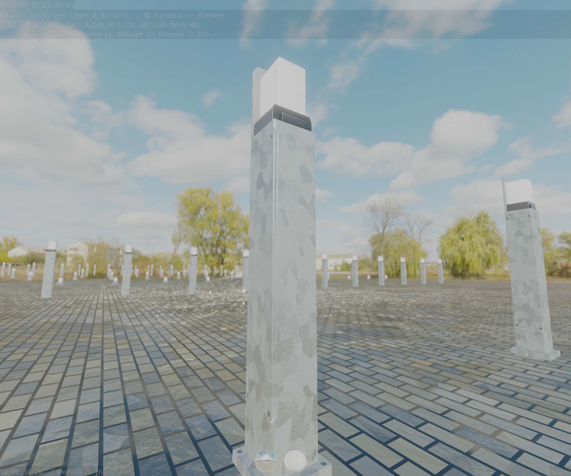 Street Light 8 Bollard 900 mm Galvanized Version 2 Low-poly 3D model_37