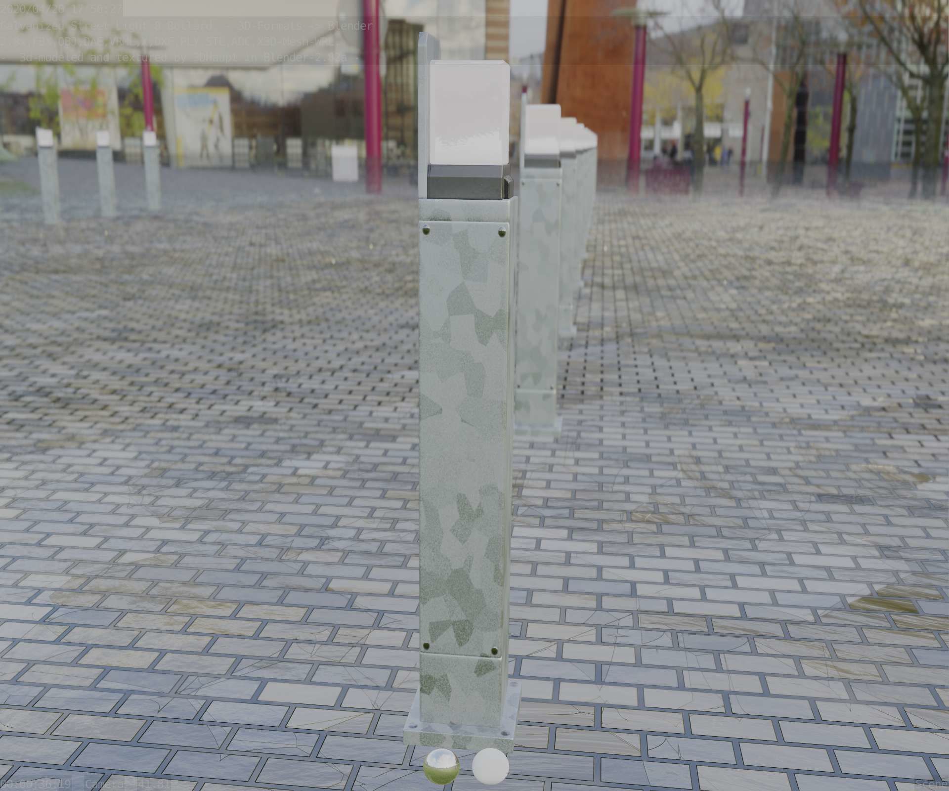 Street Light 8 Bollard 900 mm Galvanized Version 2 Low-poly 3D model_83
