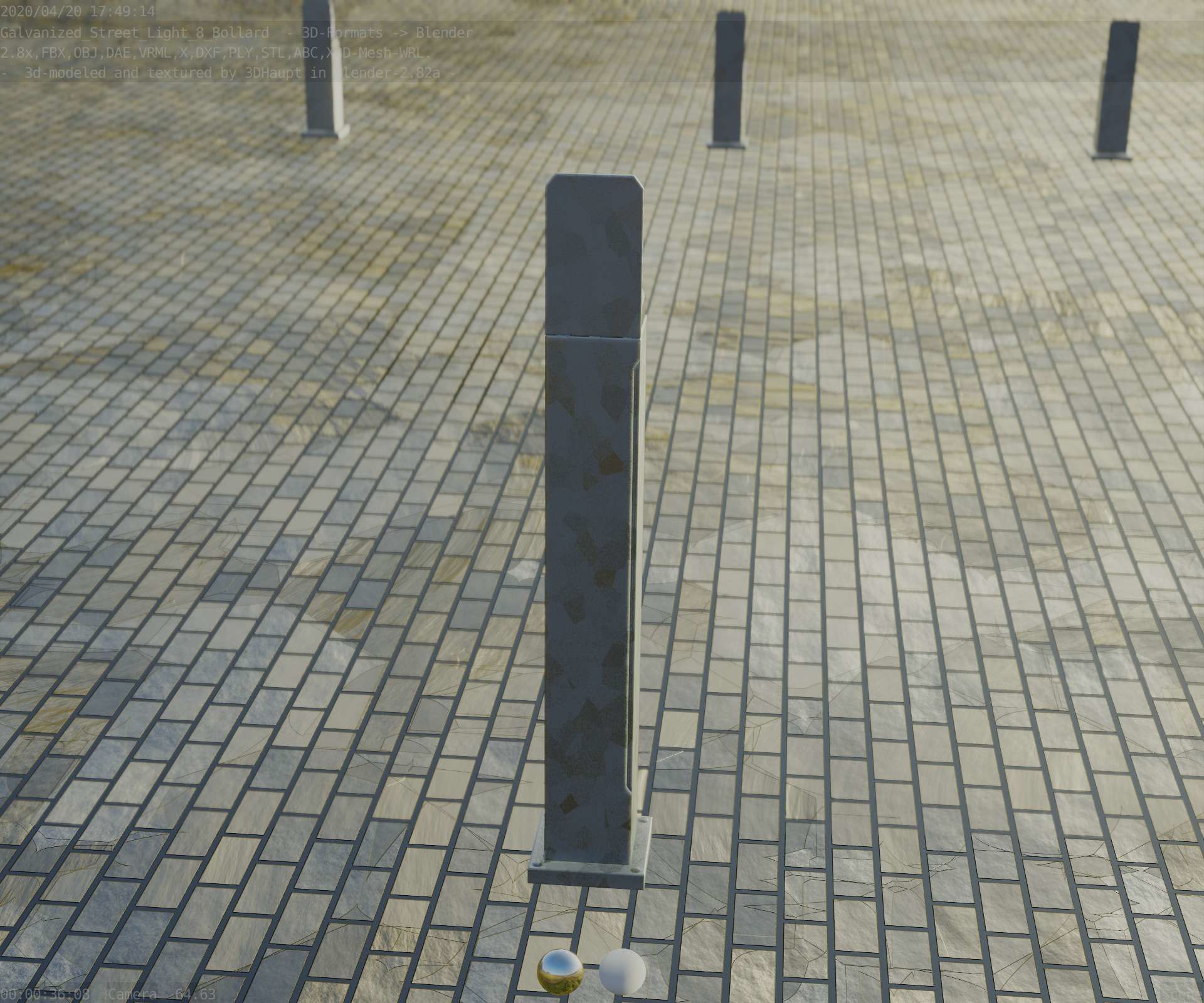 Street Light 8 Bollard 900 mm Galvanized Version 2 Low-poly 3D model_72