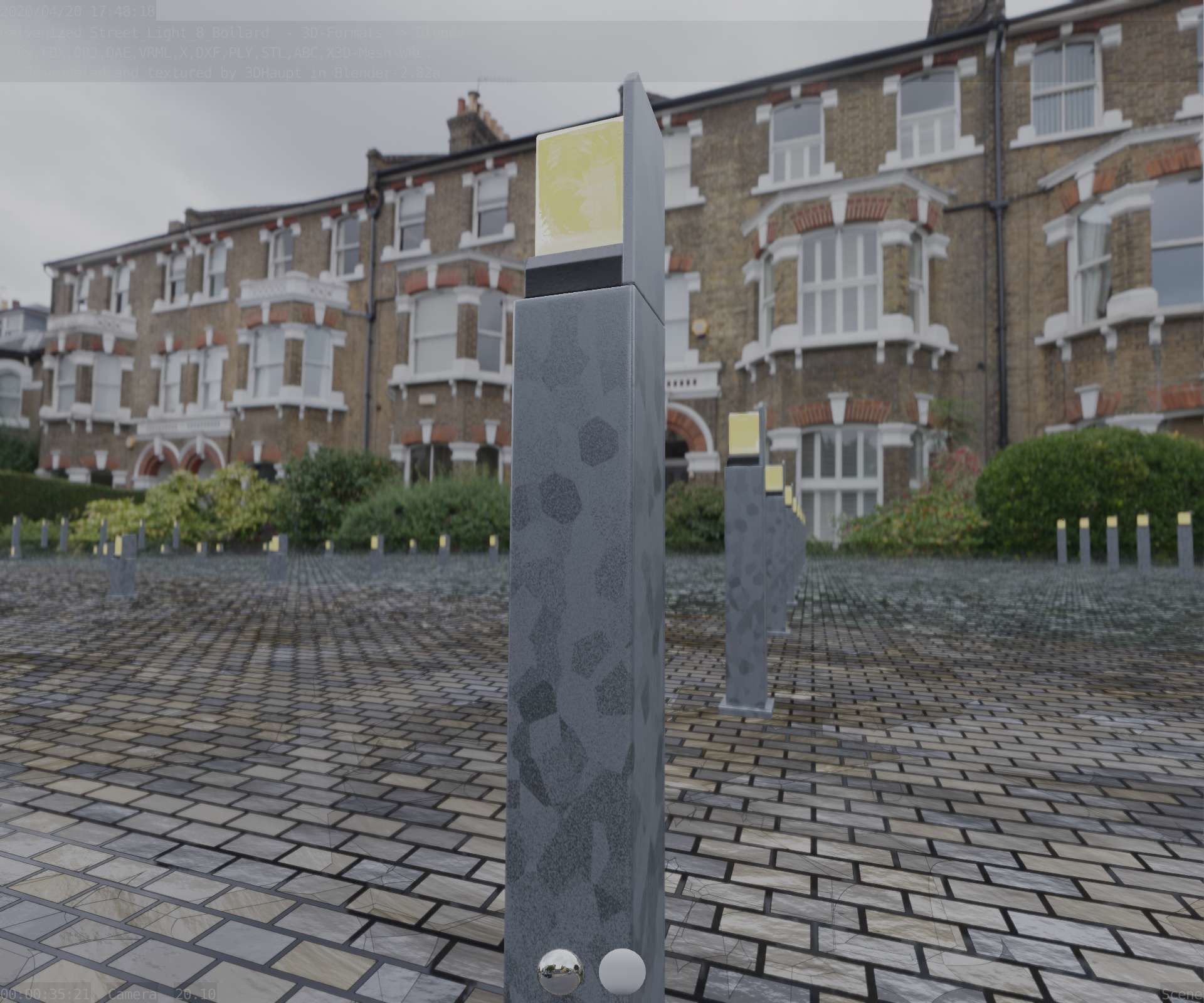 Street Light 8 Bollard 900 mm Galvanized Version 2 Low-poly 3D model_61